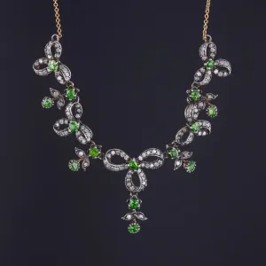 Antique Demantoid Garnet & Diamond Necklace