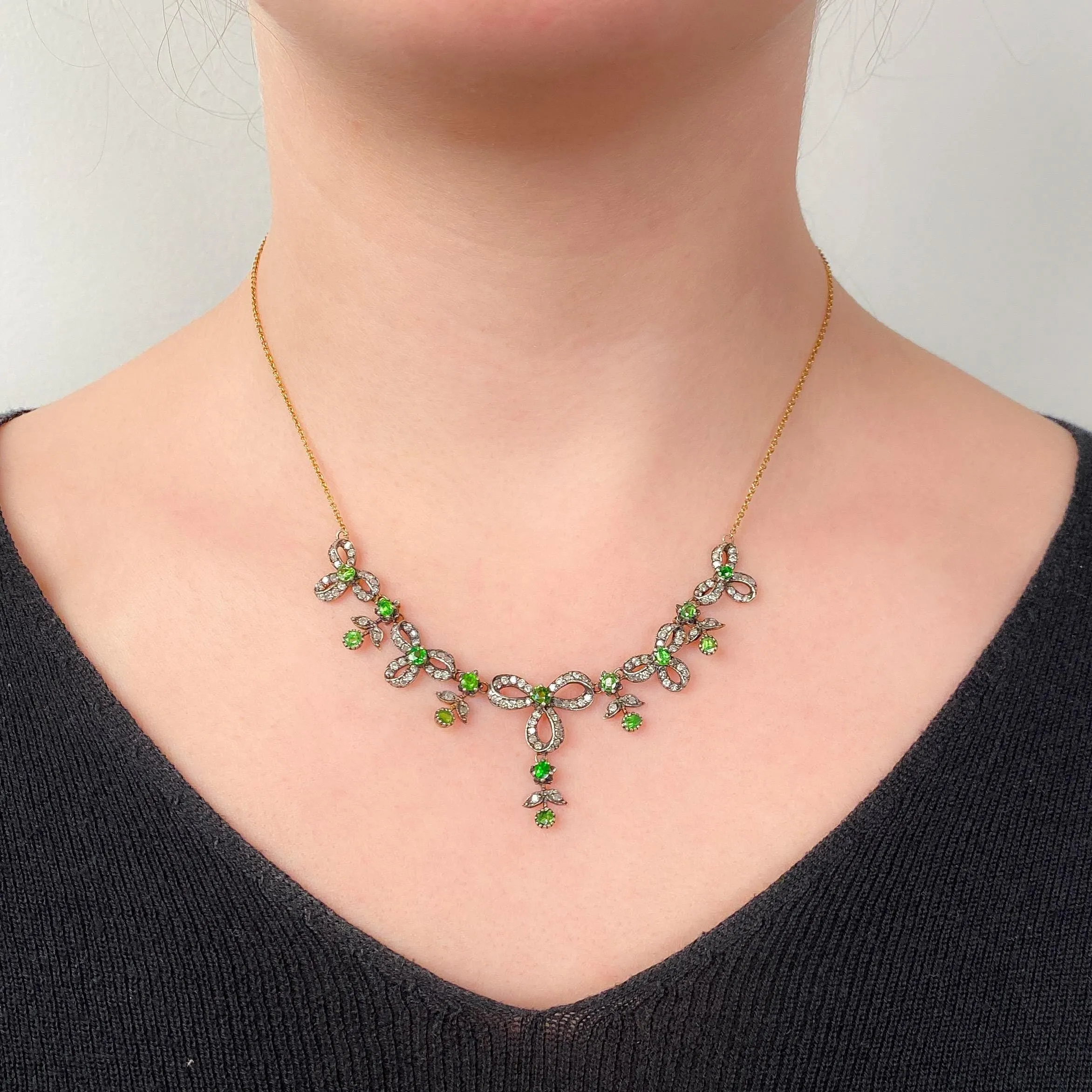 Antique Demantoid Garnet & Diamond Necklace