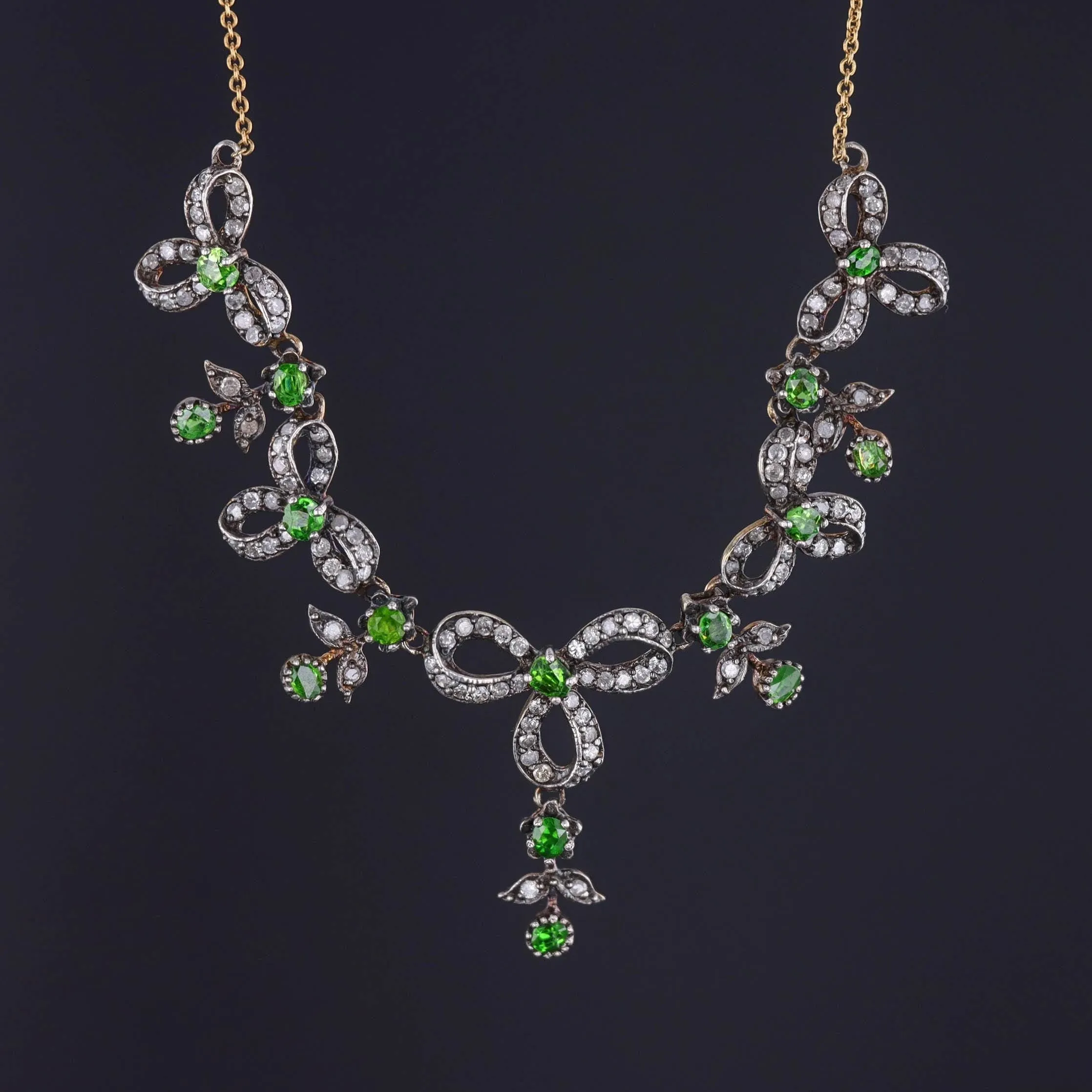 Antique Demantoid Garnet & Diamond Necklace