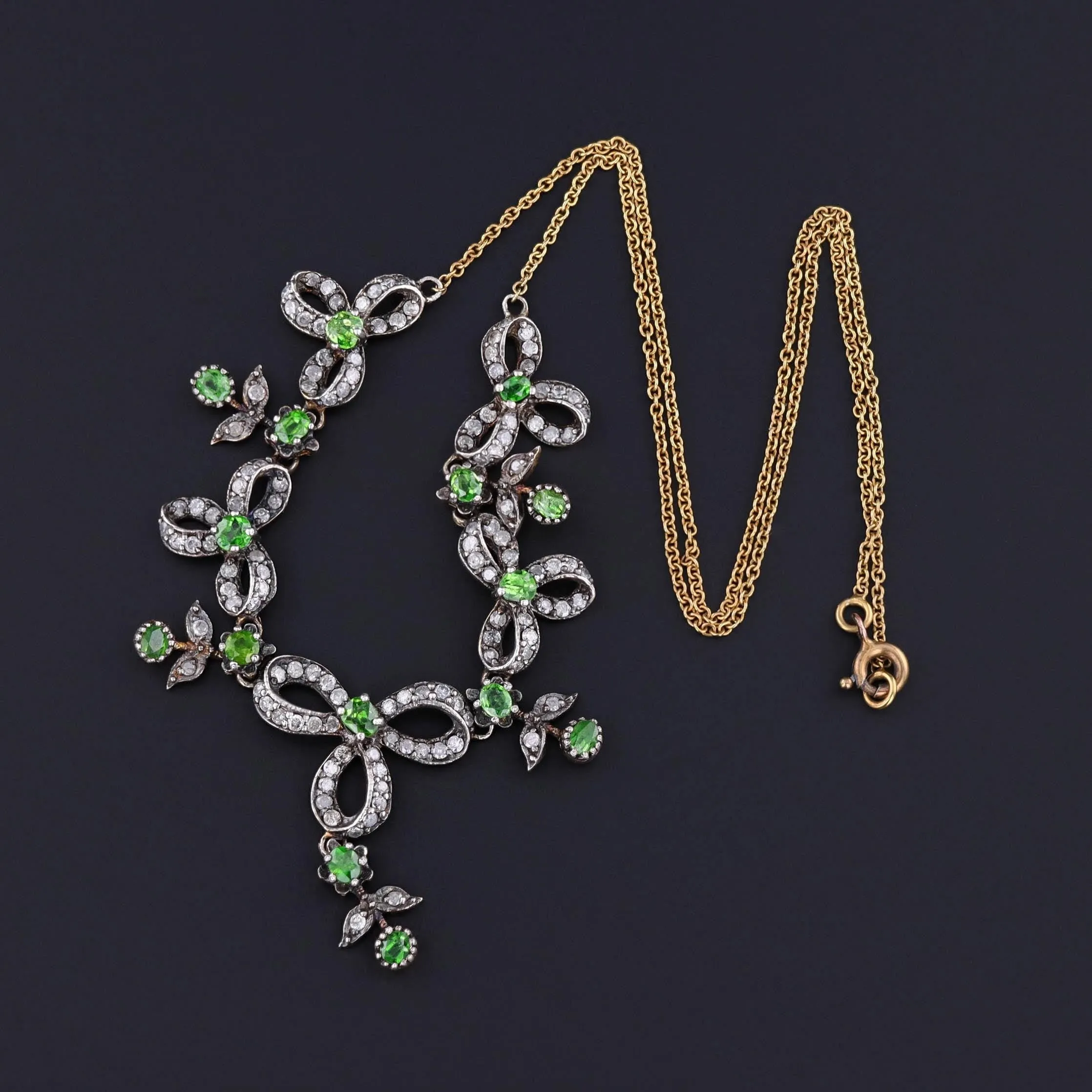 Antique Demantoid Garnet & Diamond Necklace