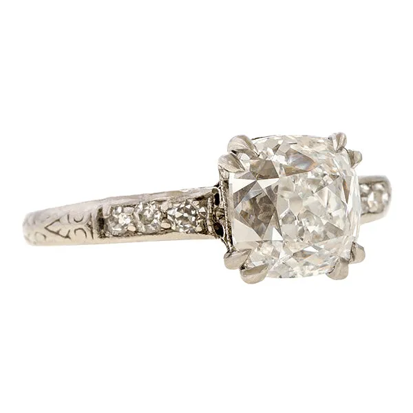 Antique Engagement Ring, Cushion Mod. Brilliant 2.01ct