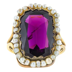 Antique Garnet & Pearl Ring