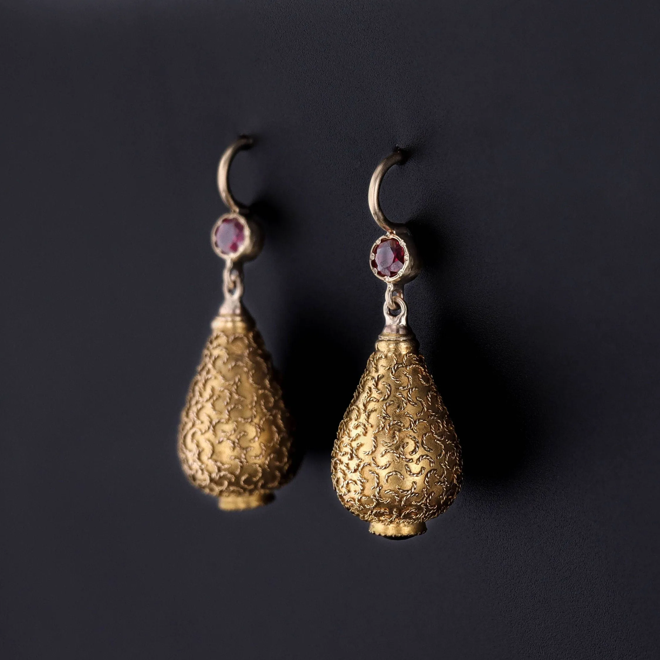 Antique Ruby Conversion Earrings of 14k Gold