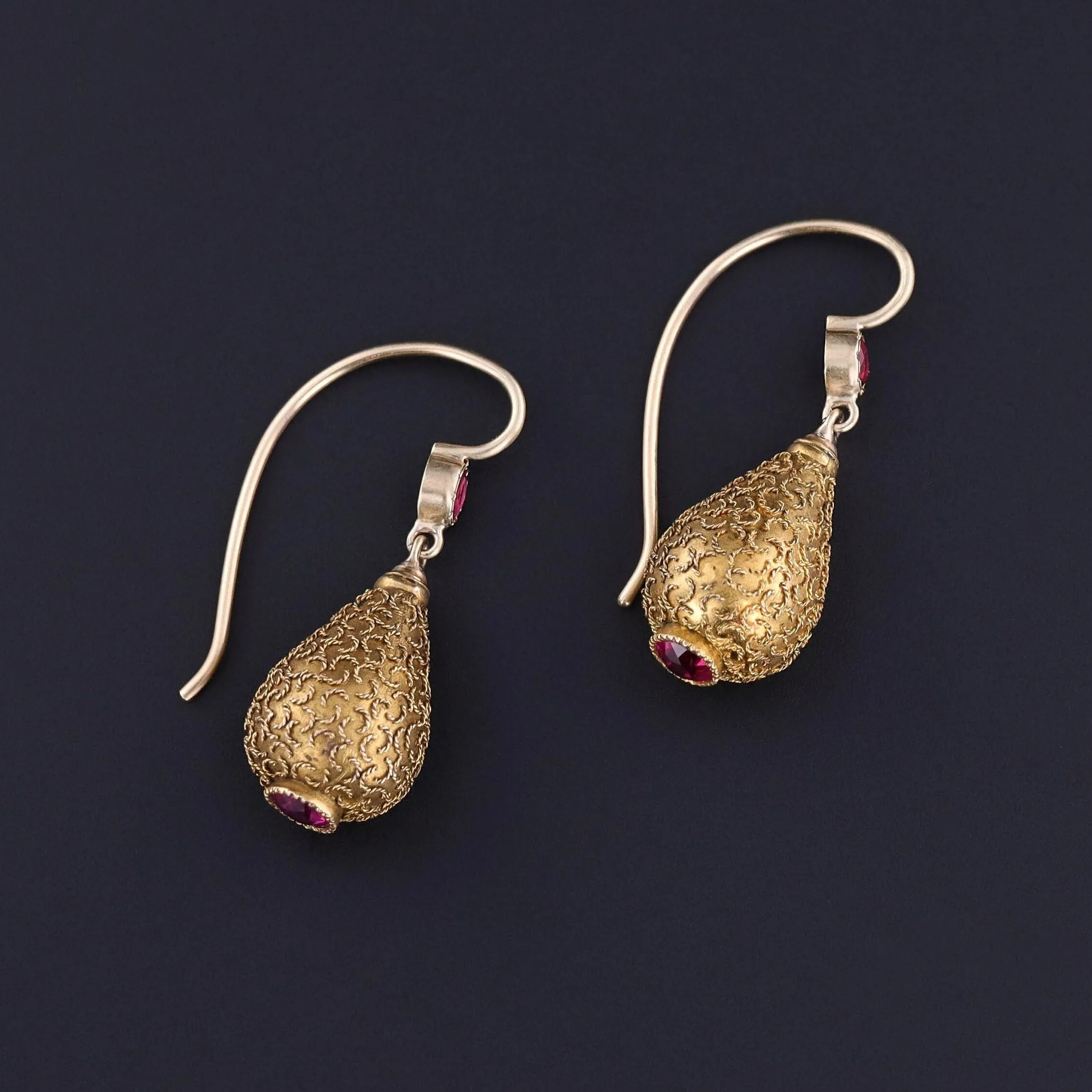 Antique Ruby Conversion Earrings of 14k Gold