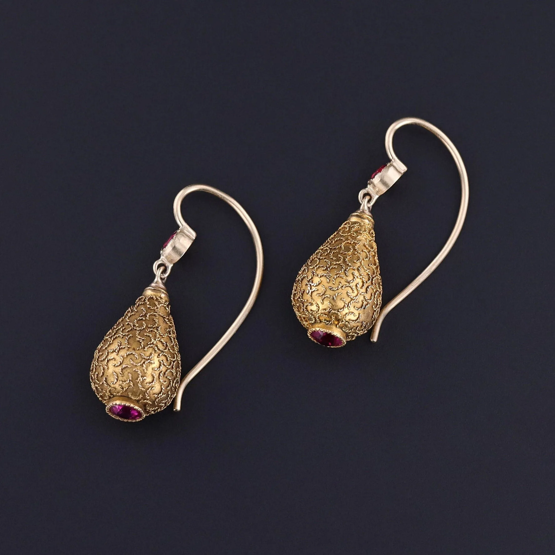 Antique Ruby Conversion Earrings of 14k Gold