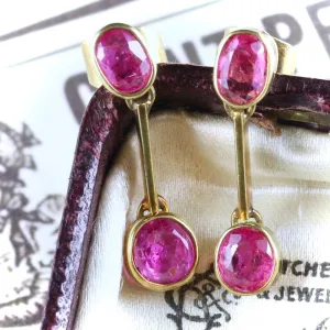Antique Victorian Ruby Dropper Earrings 18Ct Gold Circa 1900