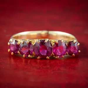 Antique Victorian Ruby Five Stone Ring 2.2ct Ruby