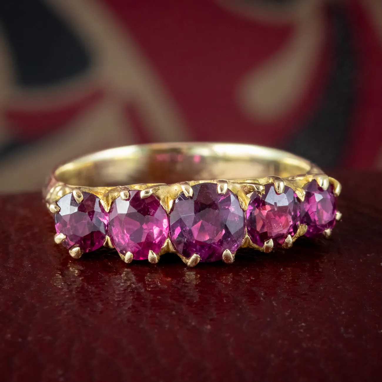 Antique Victorian Ruby Five Stone Ring 2.2ct Ruby