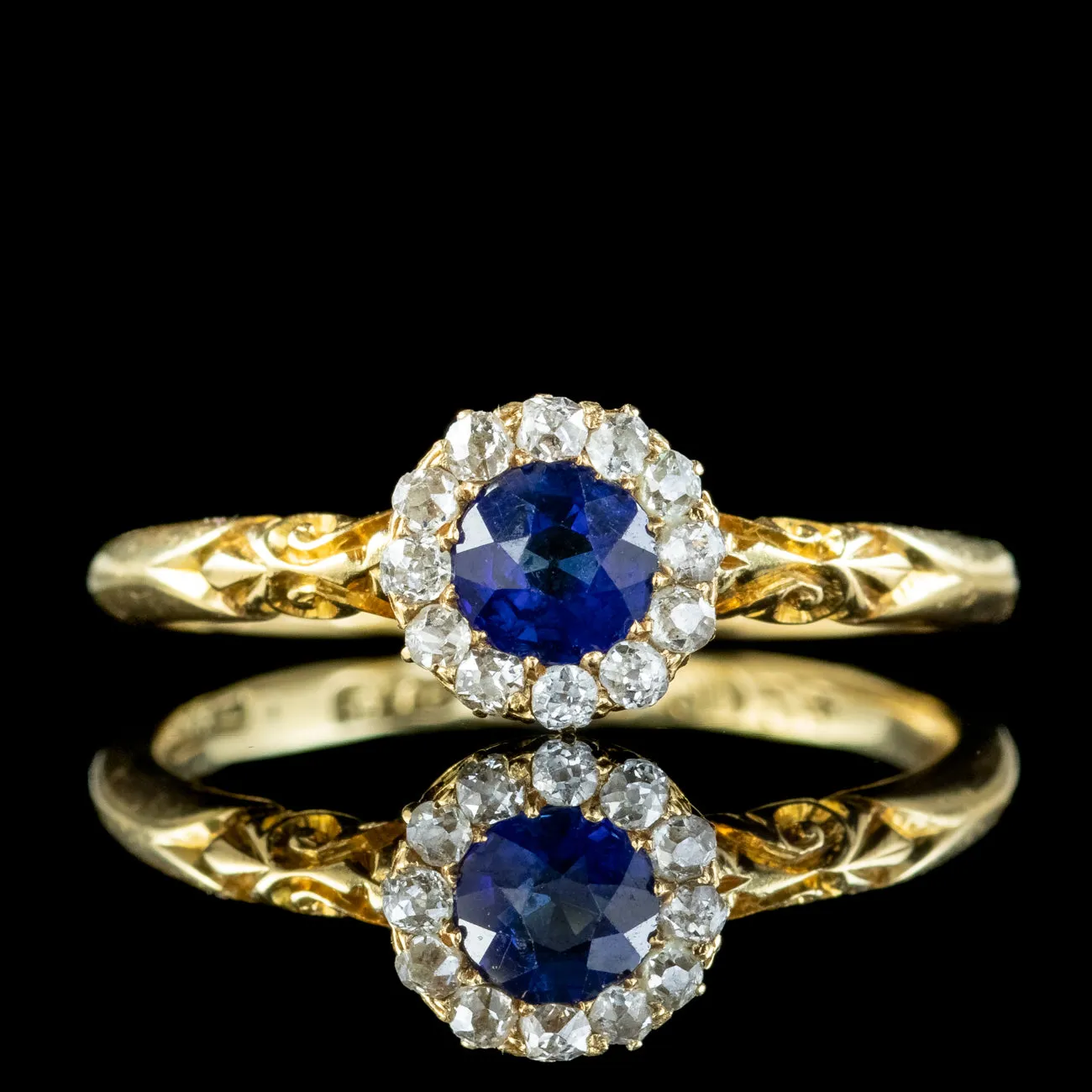 Antique Victorian Sapphire Diamond Cluster Ring Dated 1898