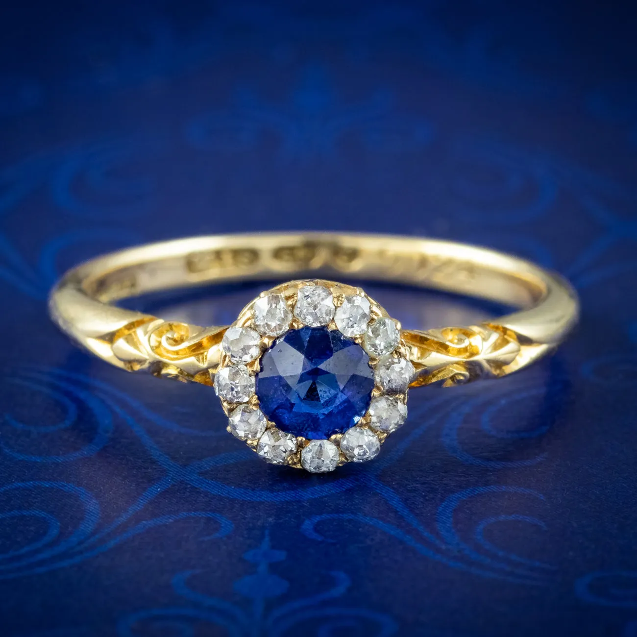 Antique Victorian Sapphire Diamond Cluster Ring Dated 1898
