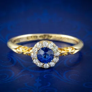 Antique Victorian Sapphire Diamond Cluster Ring Dated 1898