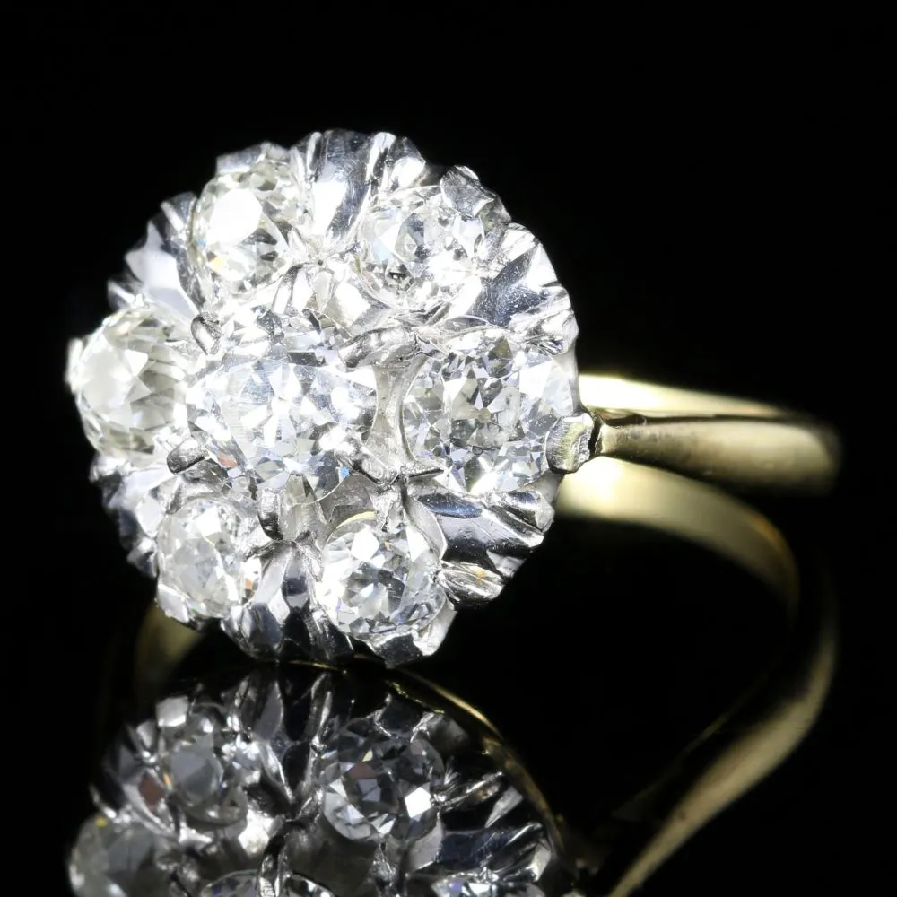 Antique Edwardian Diamond Cluster Ring 1.75Ct Of Diamonds Circa 1915