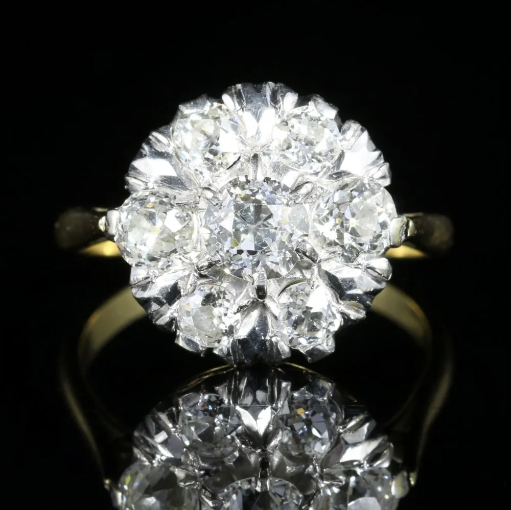 Antique Edwardian Diamond Cluster Ring 1.75Ct Of Diamonds Circa 1915