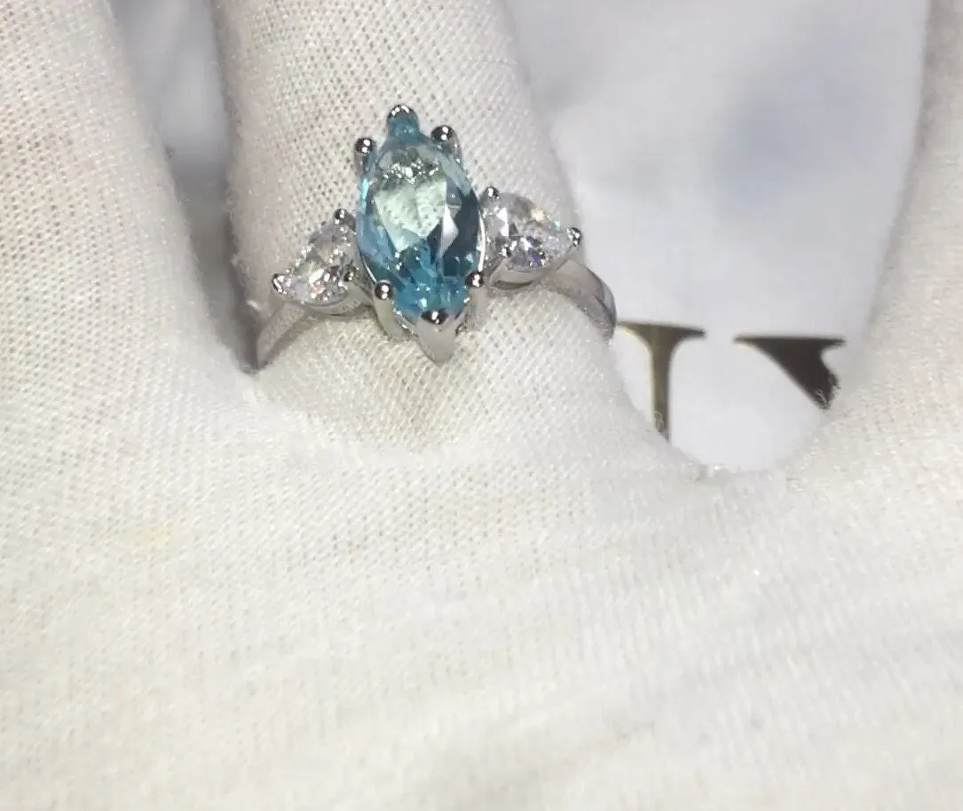 Aquamarine Ring | Marquise Ring | Blue Diamond Ring
