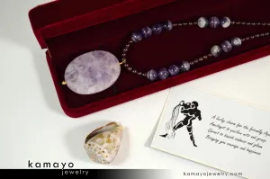 AQUARIUS NECKLACE - Large Amethyst Pendant and Red Garnet Beads