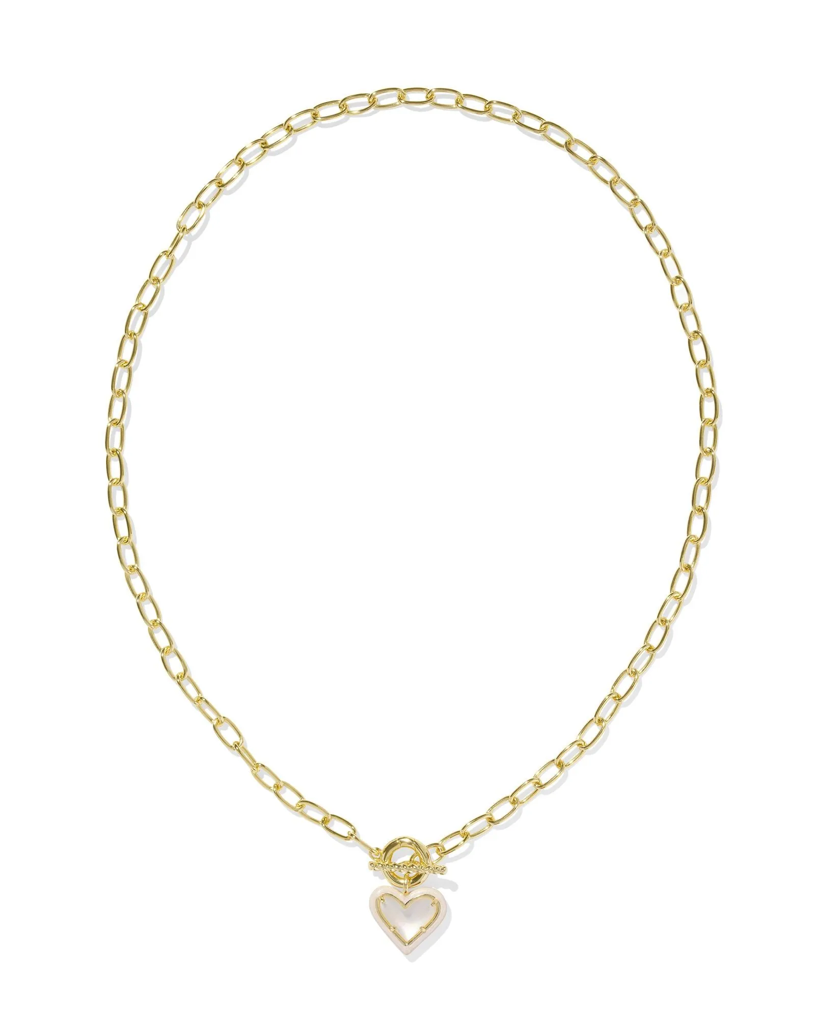 ARI HEART ENAMEL FRAME LINK AND CHAIN NECKLACE GOLD PINK IRIDESCENT GLITTER GLASS