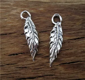 Artisan Handmade Leaf and Feather Charms in Sterling Silver (two)(N)