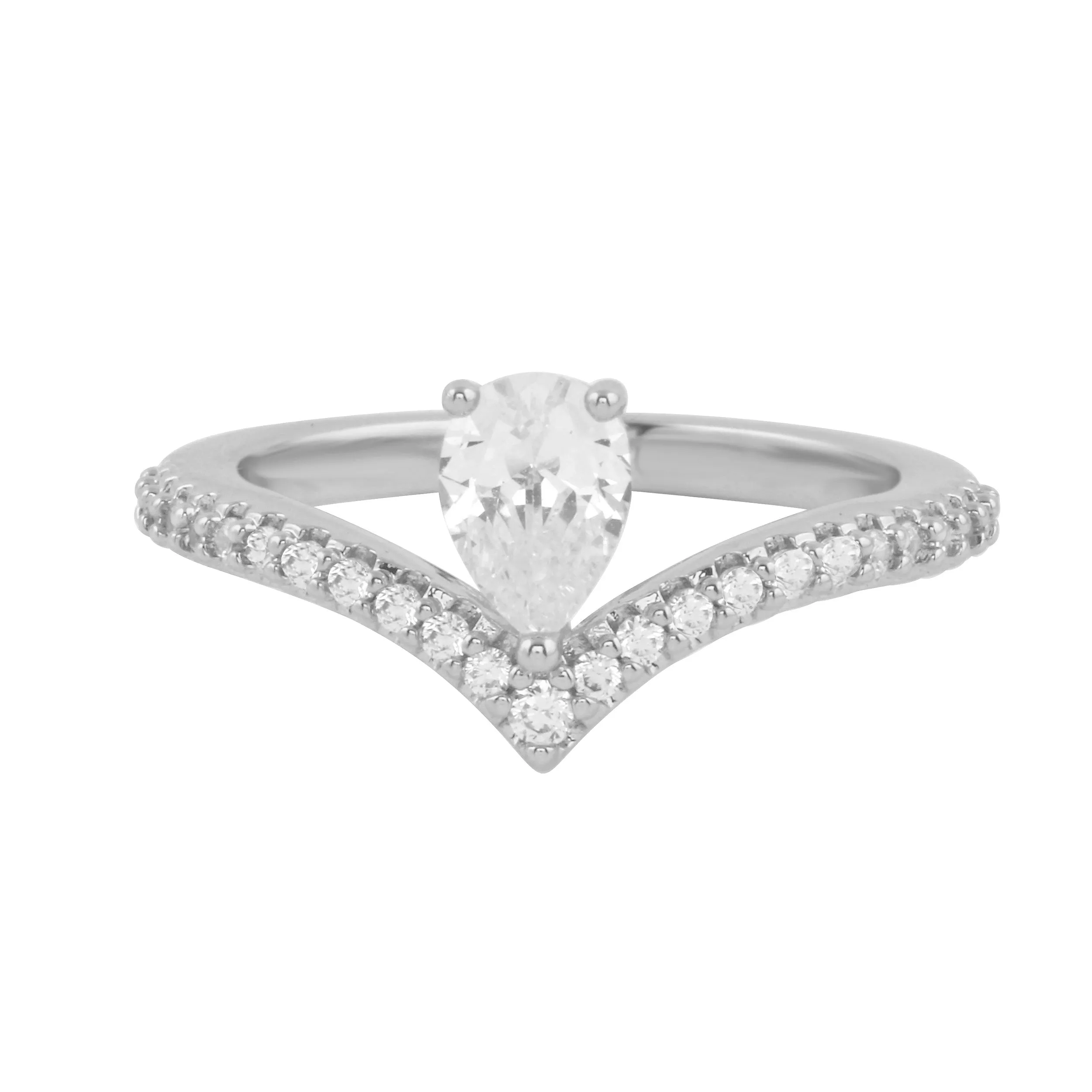 Asymmetrical Pear and Diamond Pavé V Engagement Ring Setting