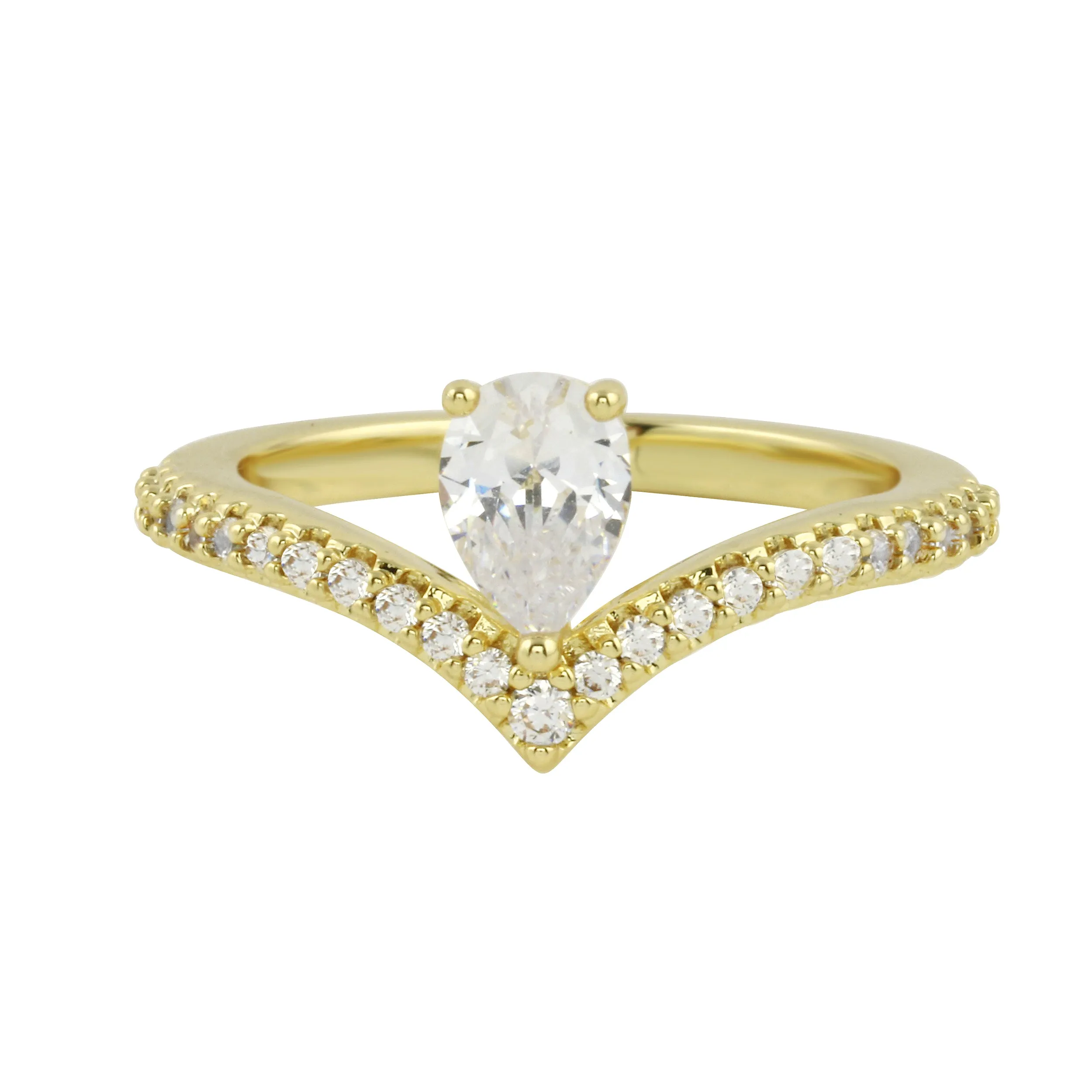 Asymmetrical Pear and Diamond Pavé V Engagement Ring Setting