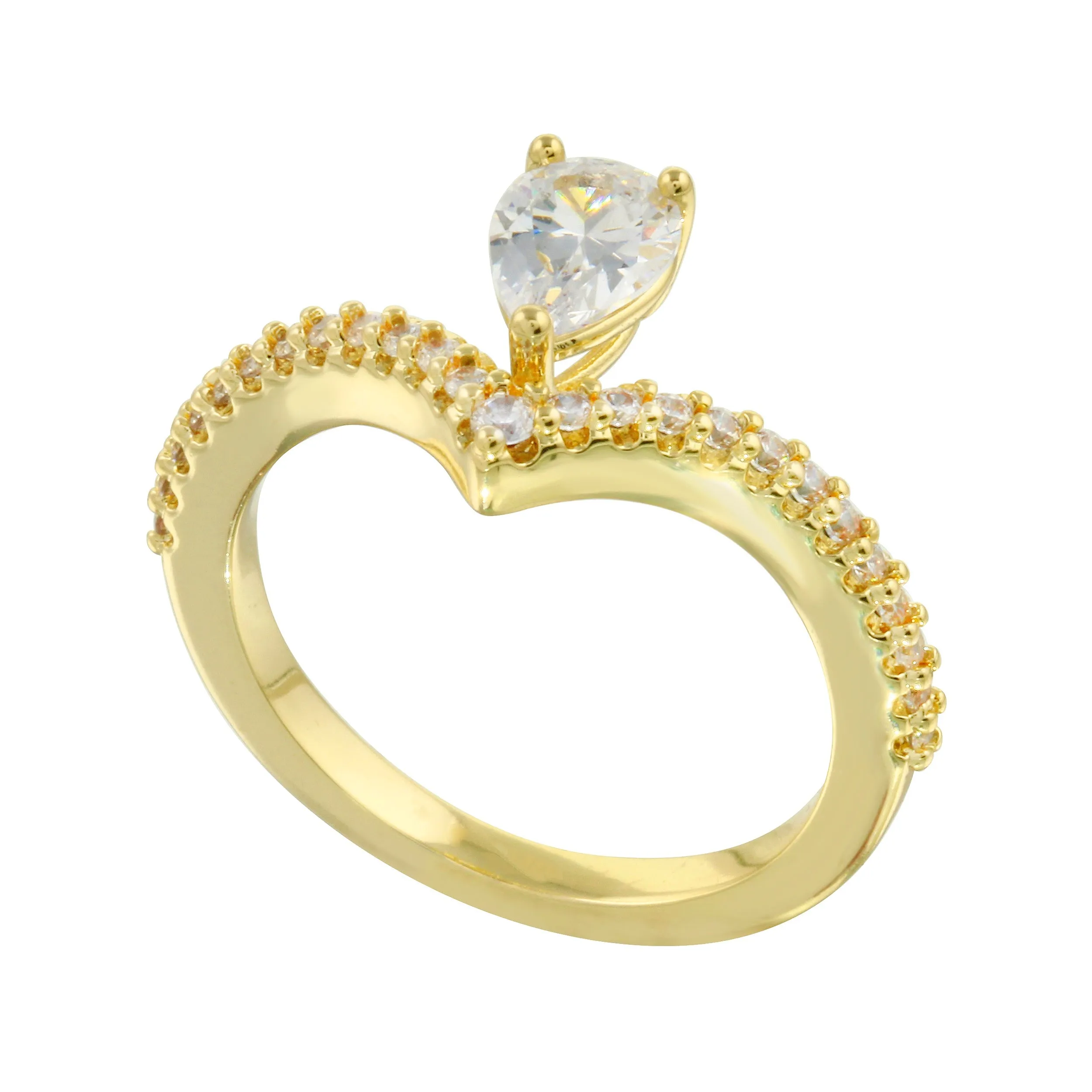 Asymmetrical Pear and Diamond Pavé V Engagement Ring Setting
