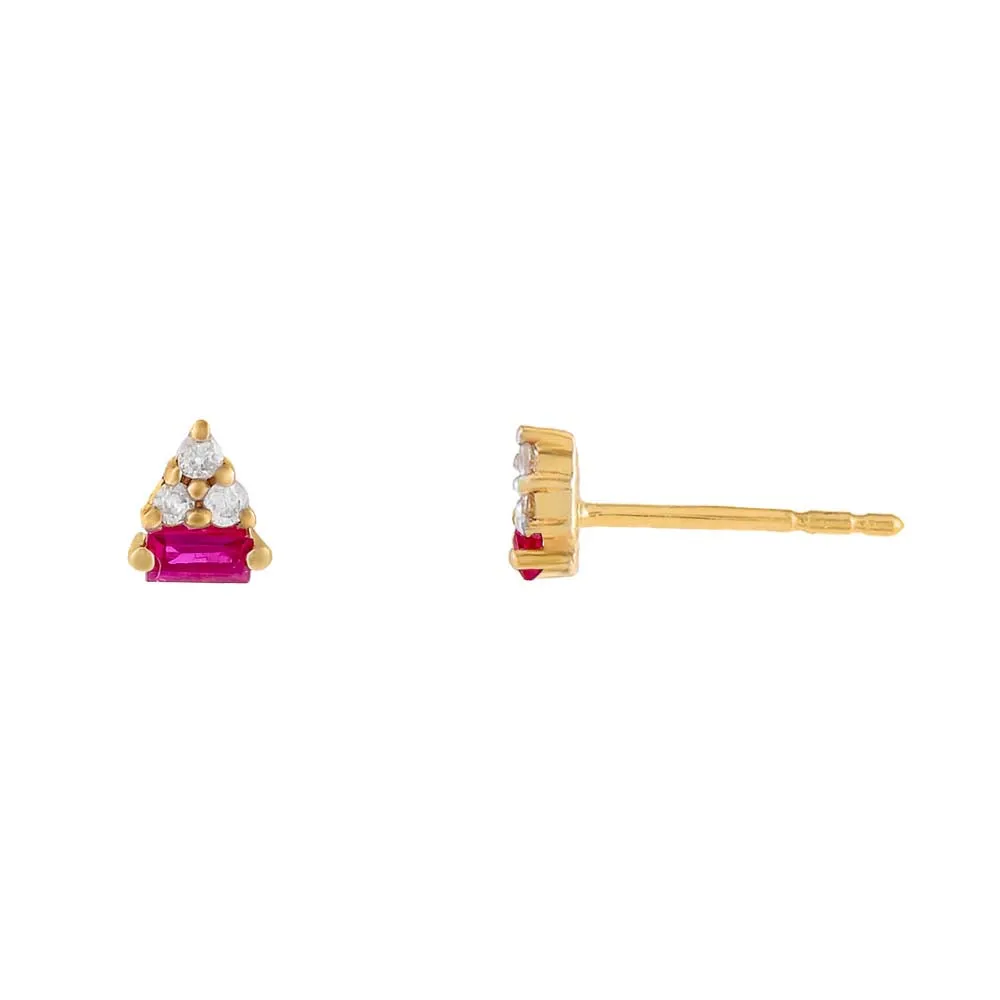 Baguette Triangle Diamond Stud Earring 14K