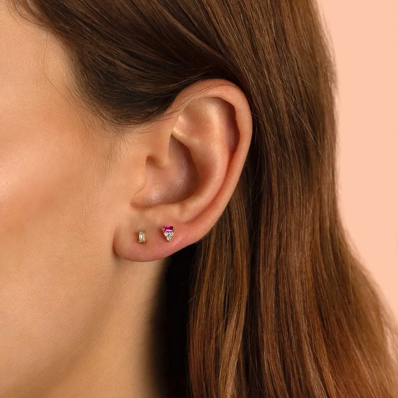 Baguette Triangle Diamond Stud Earring 14K