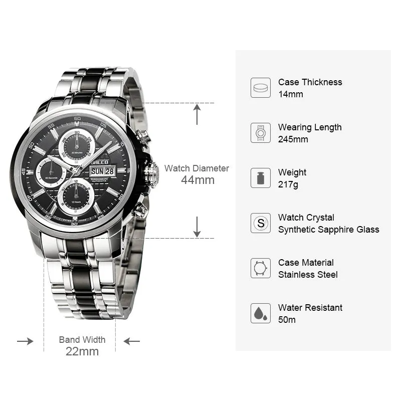 BALCO Chronograph Swiss Watch-Sapphire Glass,Calendar Sports Wristwatch for His