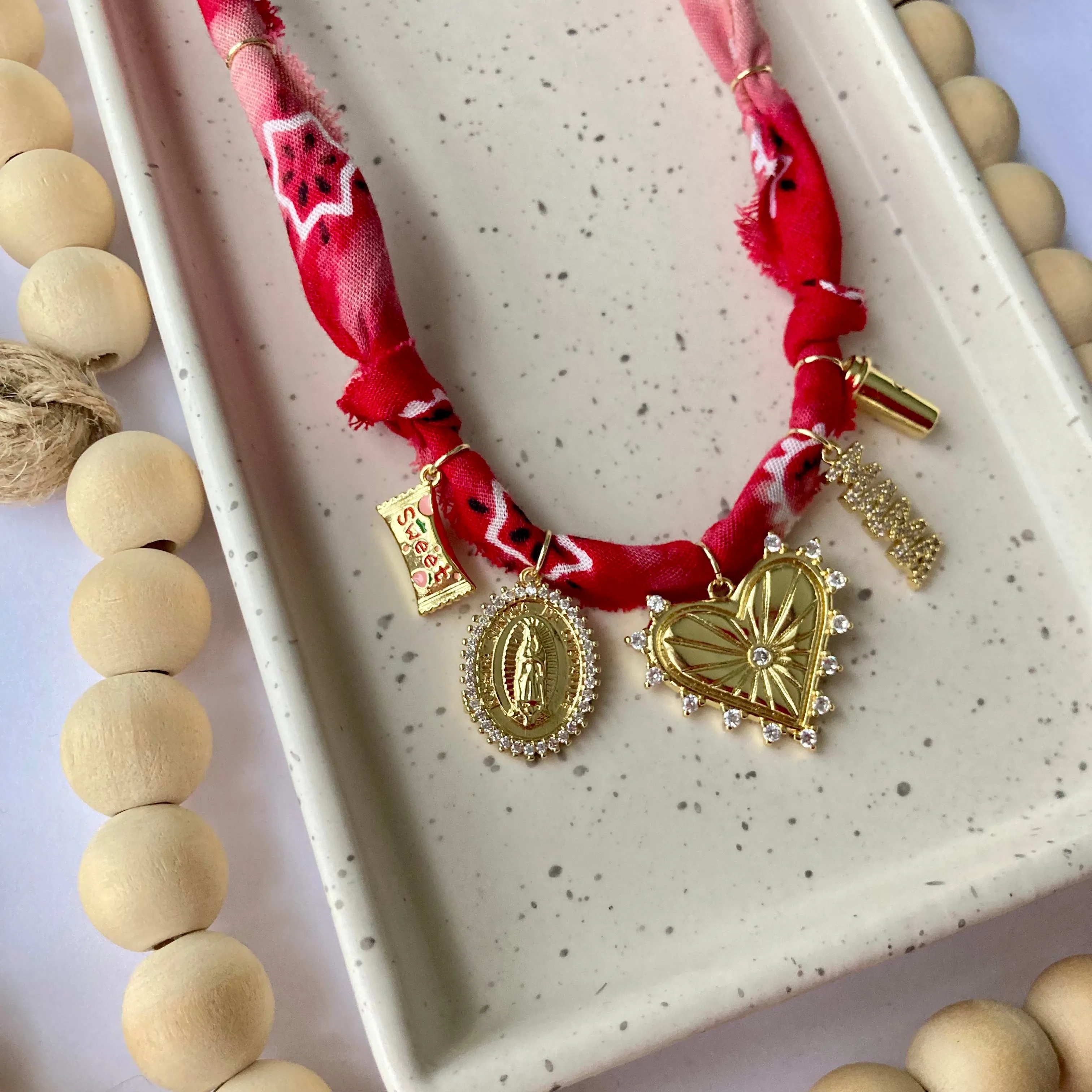 BANDANA CHARM NECKLACE | 5 Charms | Gold Filled