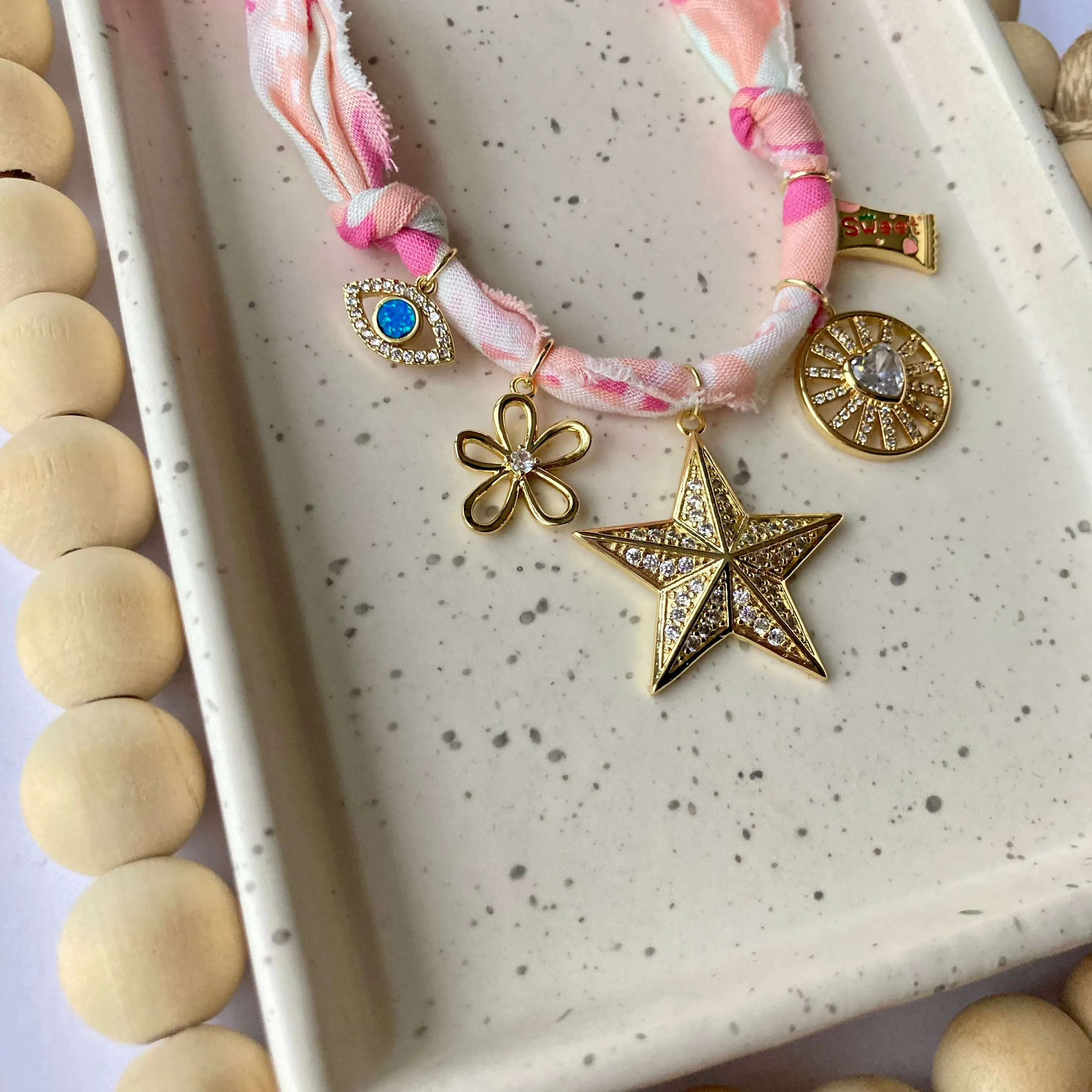 BANDANA CHARM NECKLACE | 5 CHARMS | GOLD FILLED