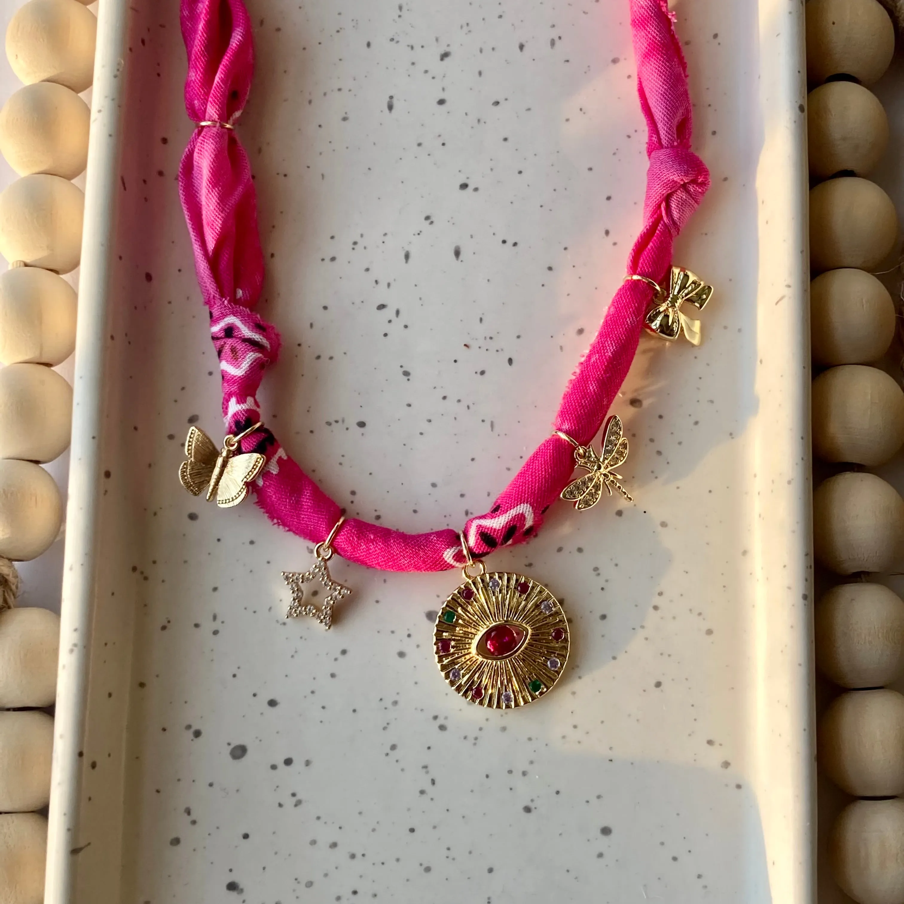 BANDANA CHARM NECKLACE | 5 CHARMS | GOLD FILLED