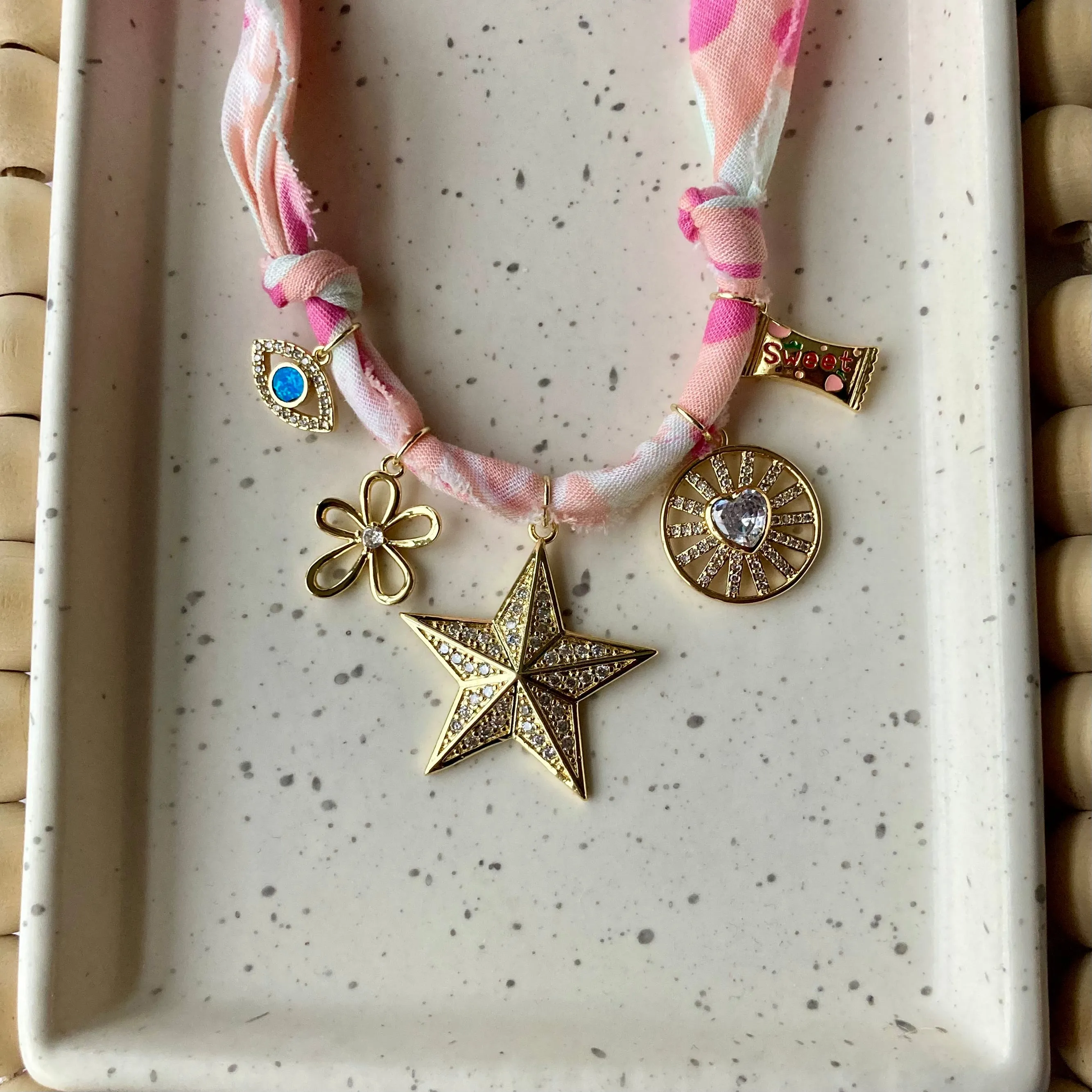 BANDANA CHARM NECKLACE | 5 CHARMS | GOLD FILLED