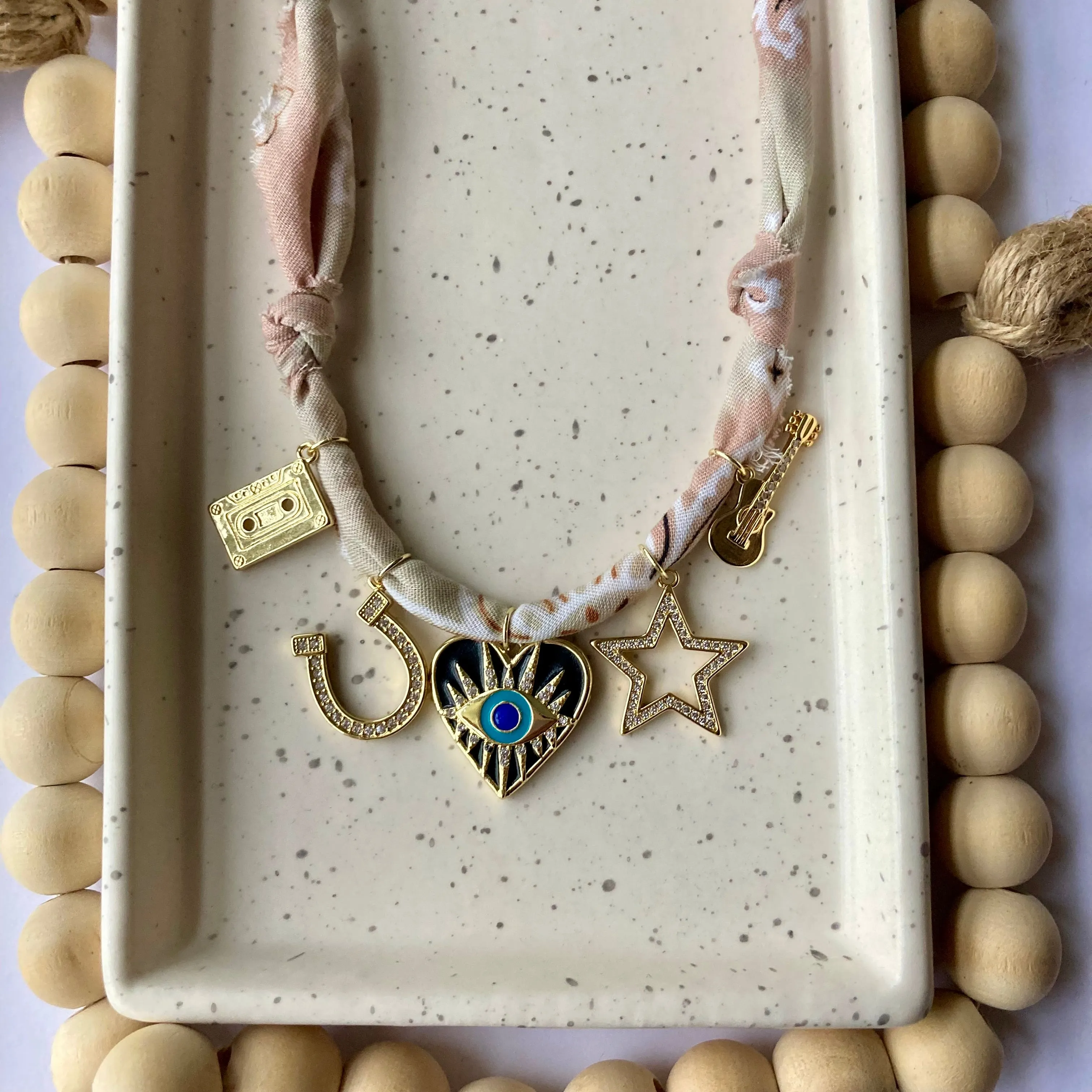 BANDANA CHARM NECKLACE | 5 CHARMS | GOLD FILLED