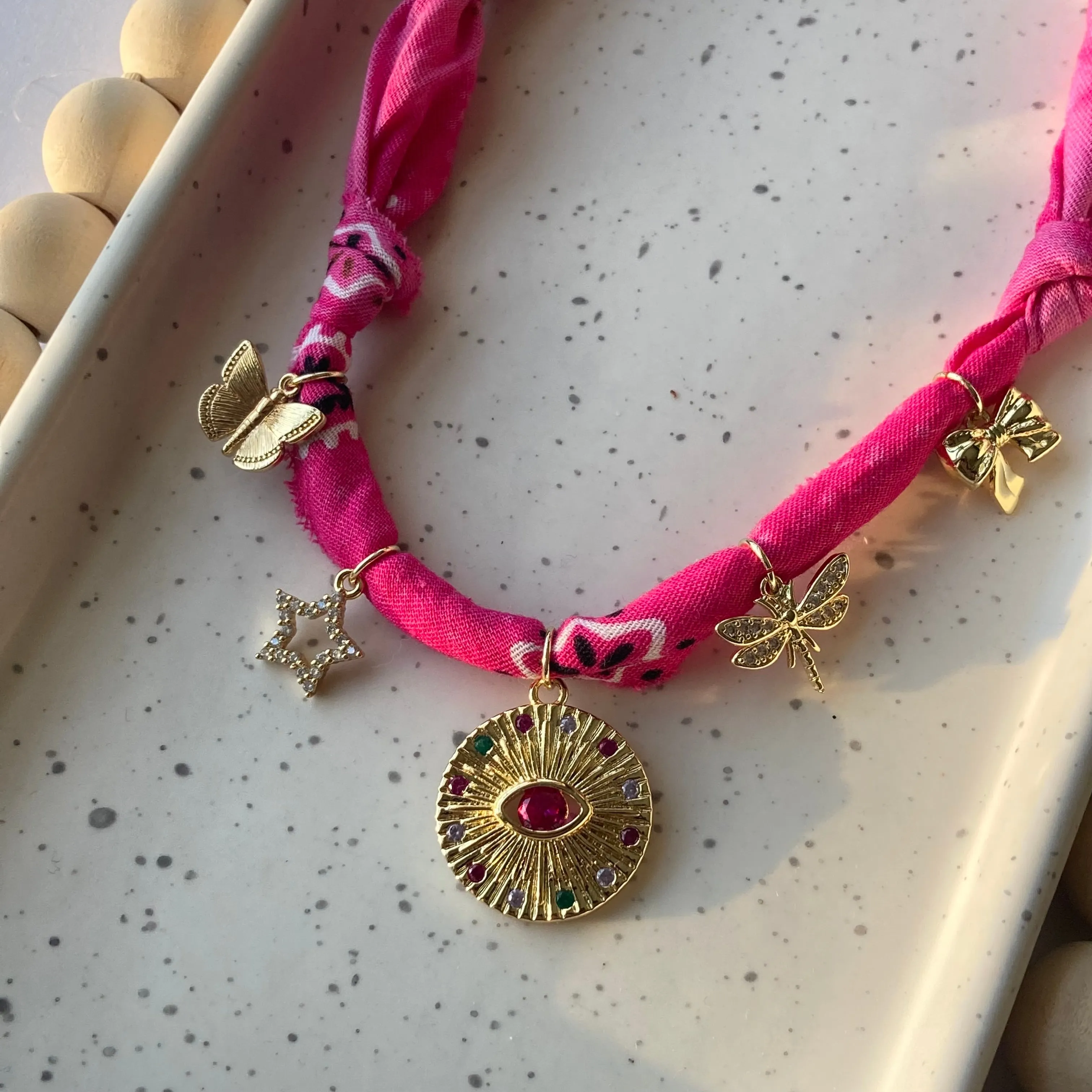 BANDANA CHARM NECKLACE | 5 CHARMS | GOLD FILLED