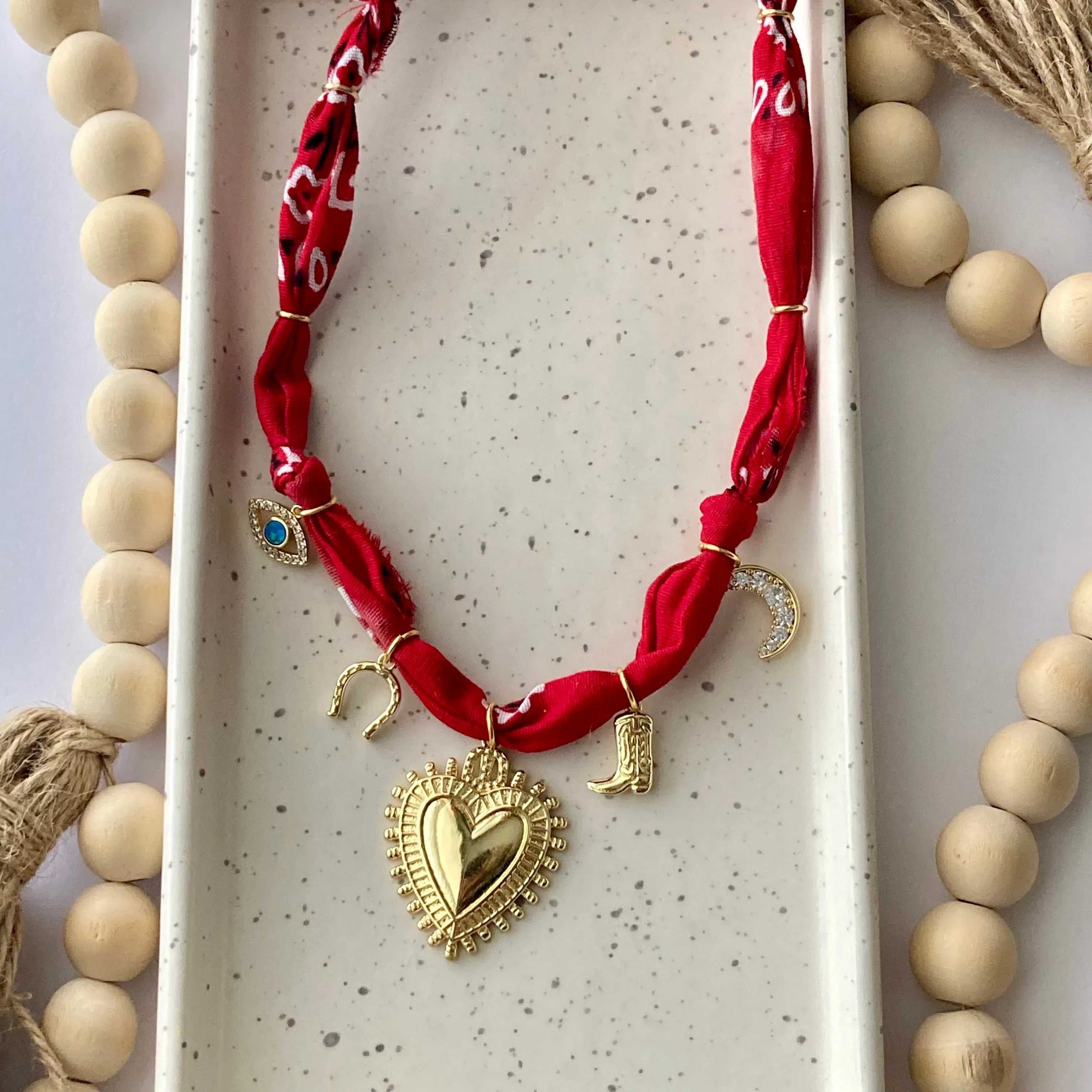 BANDANA CHARM NECKLACE | 5 CHARMS | GOLD FILLED