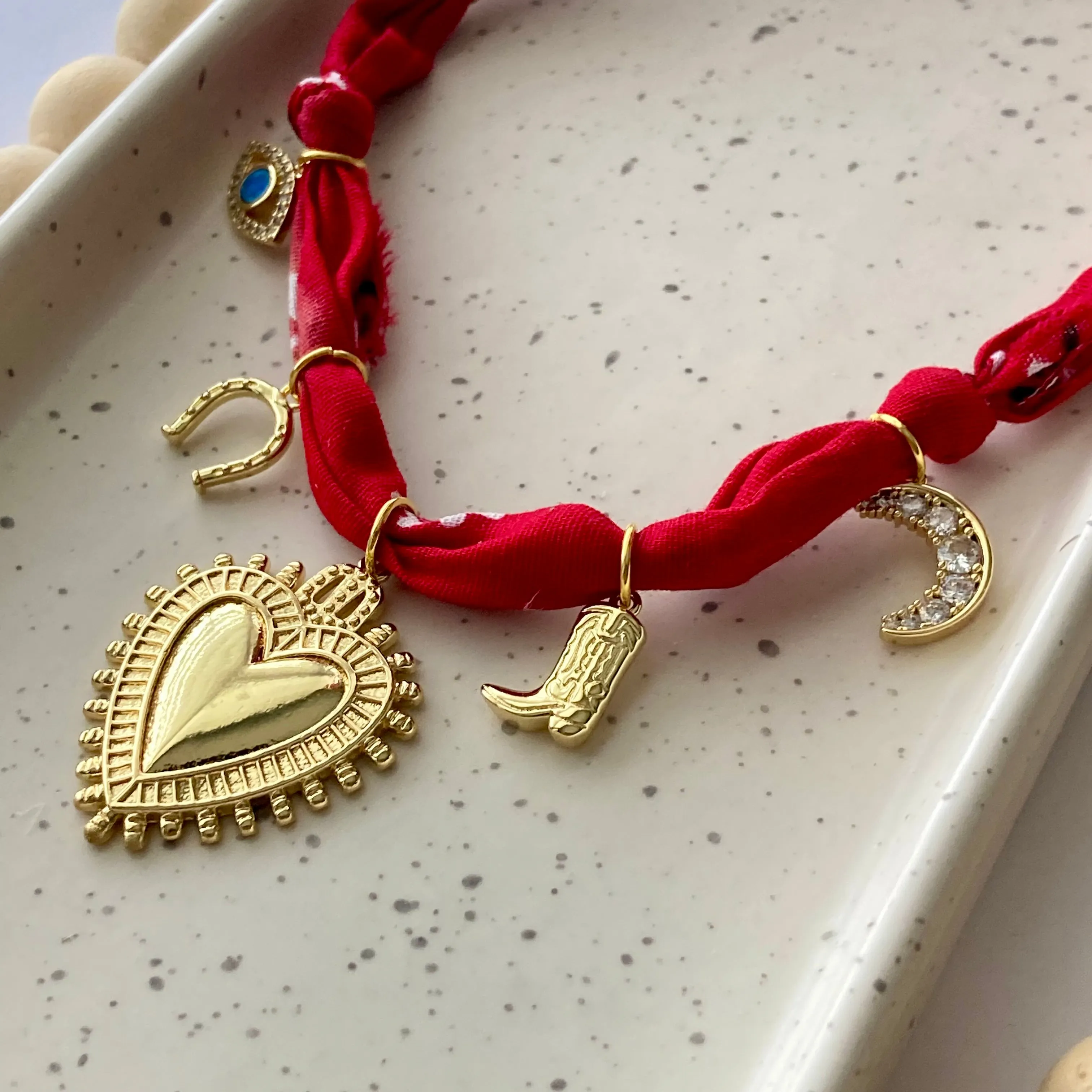 BANDANA CHARM NECKLACE | 5 CHARMS | GOLD FILLED