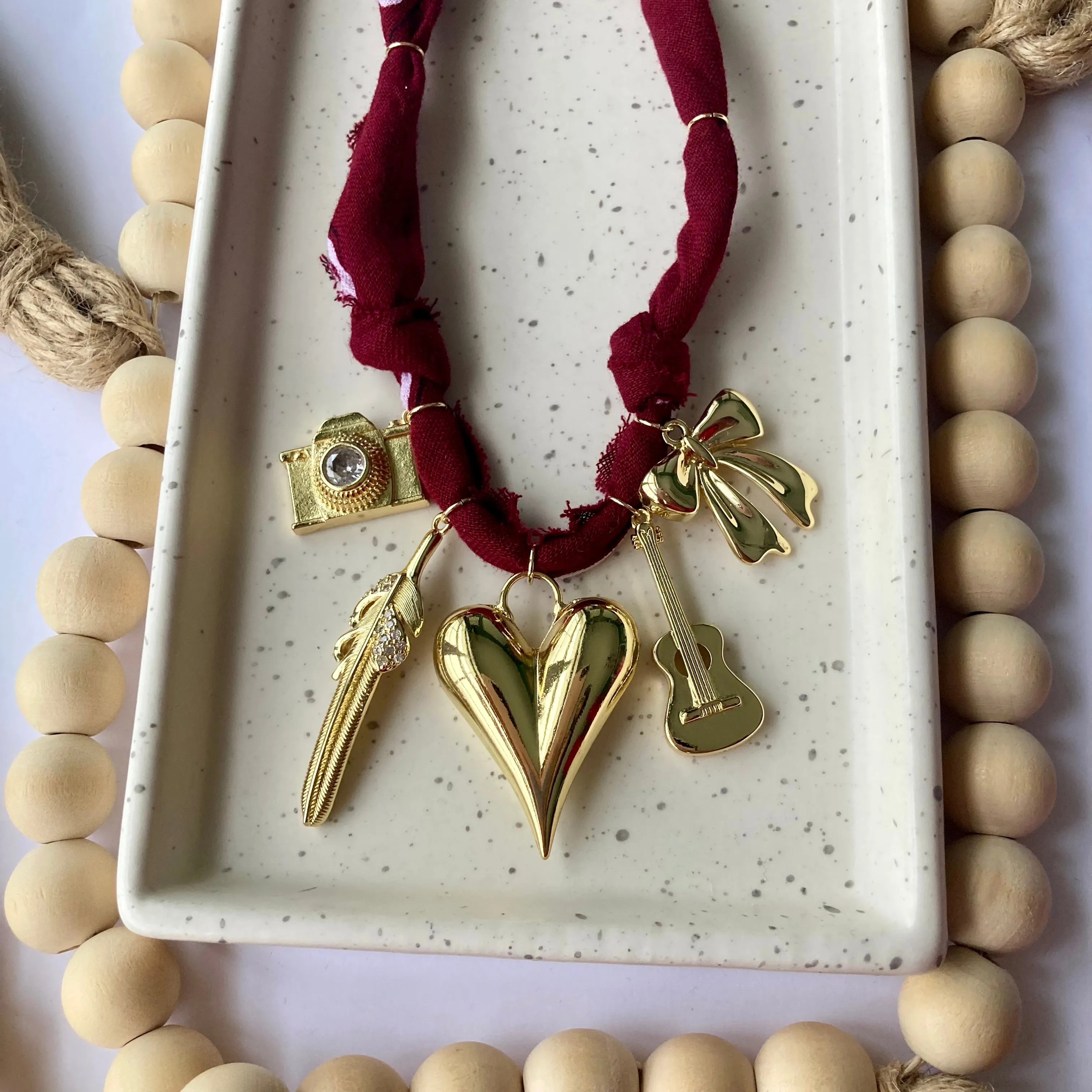 BANDANA CHARM NECKLACE | 5 Charms | Gold Filled