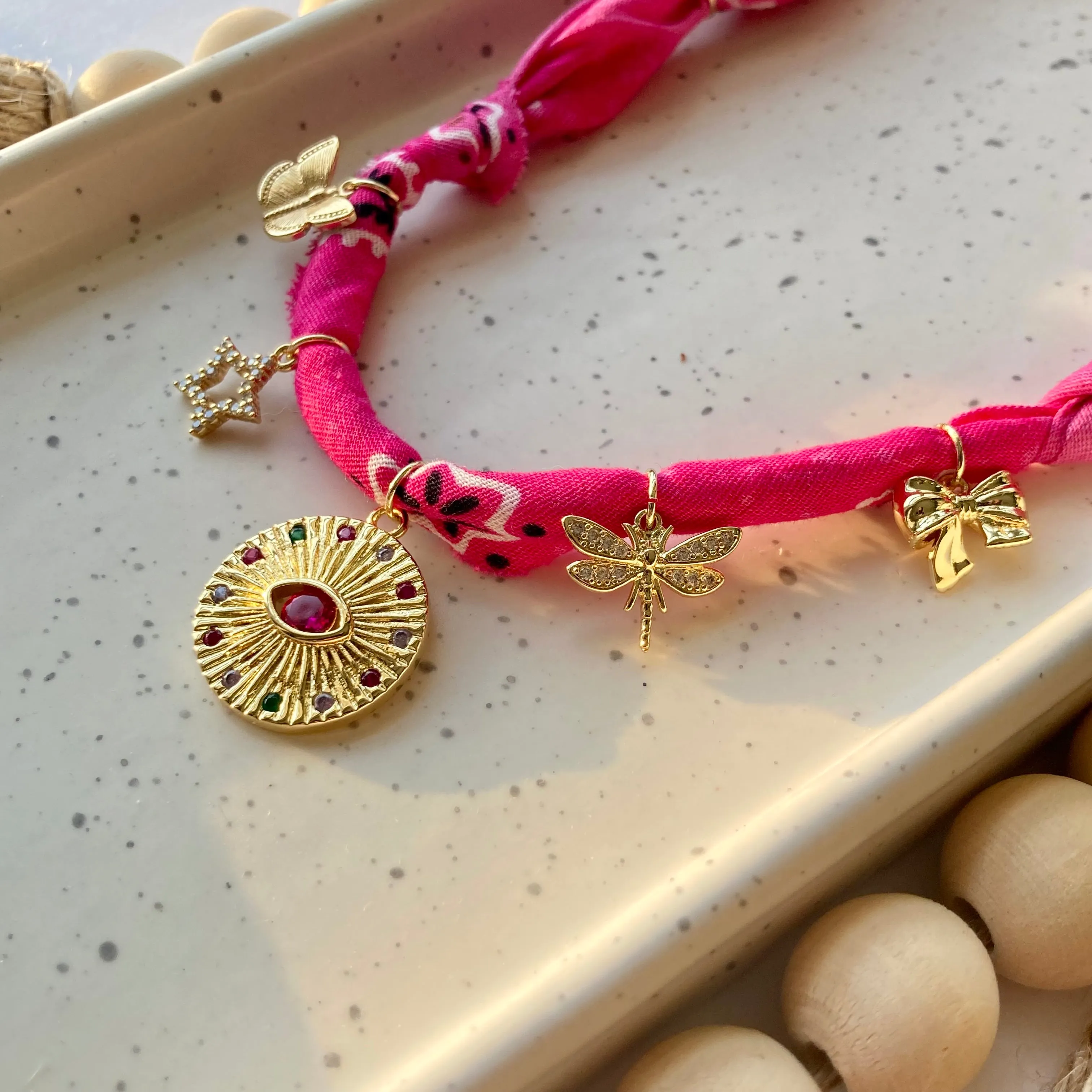 BANDANA CHARM NECKLACE | 5 CHARMS | GOLD FILLED
