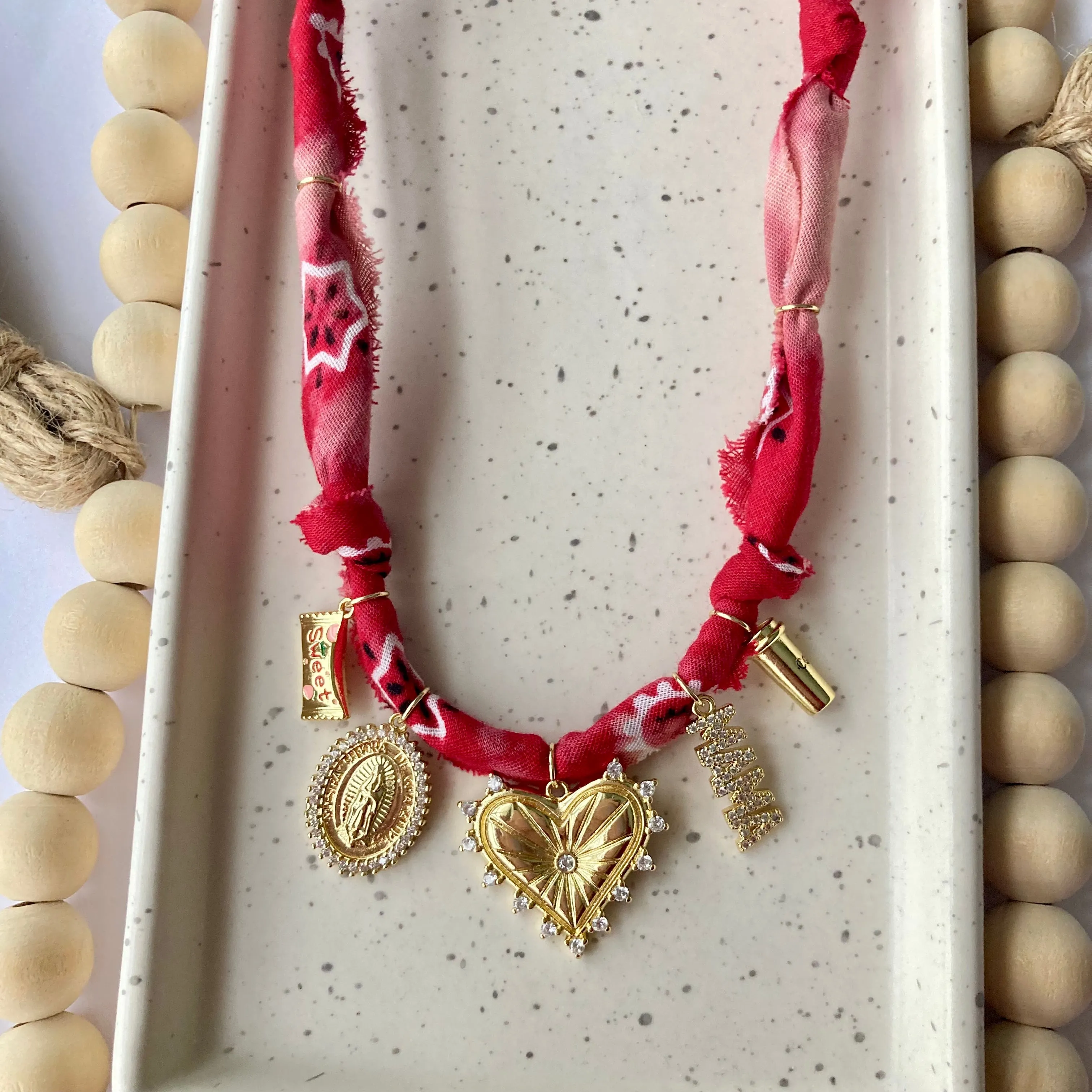 BANDANA CHARM NECKLACE | 5 Charms | Gold Filled