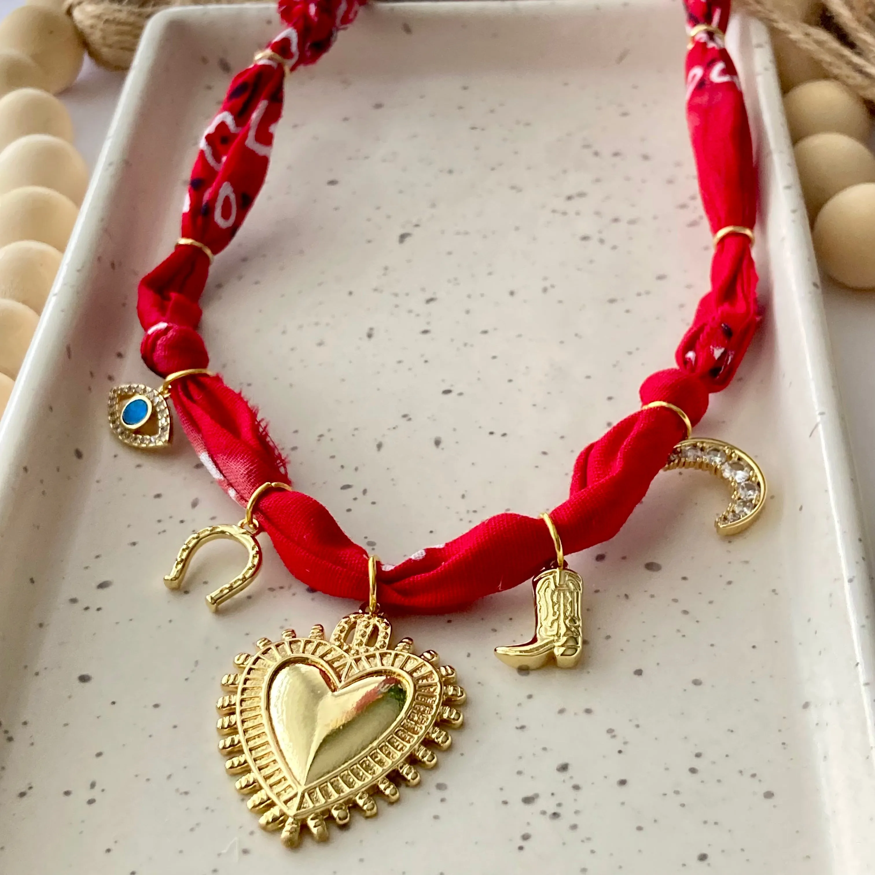 BANDANA CHARM NECKLACE | 5 CHARMS | GOLD FILLED