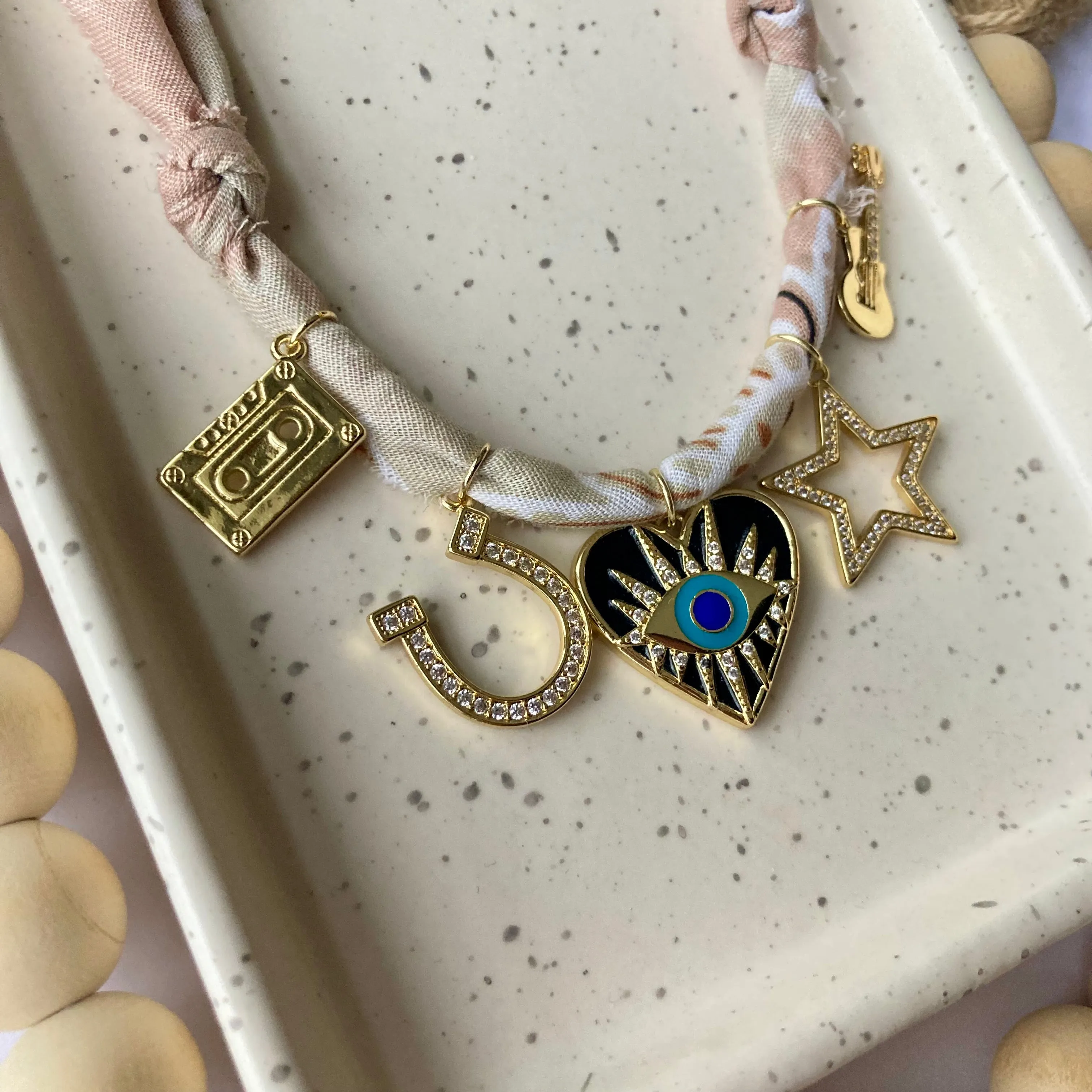 BANDANA CHARM NECKLACE | 5 CHARMS | GOLD FILLED