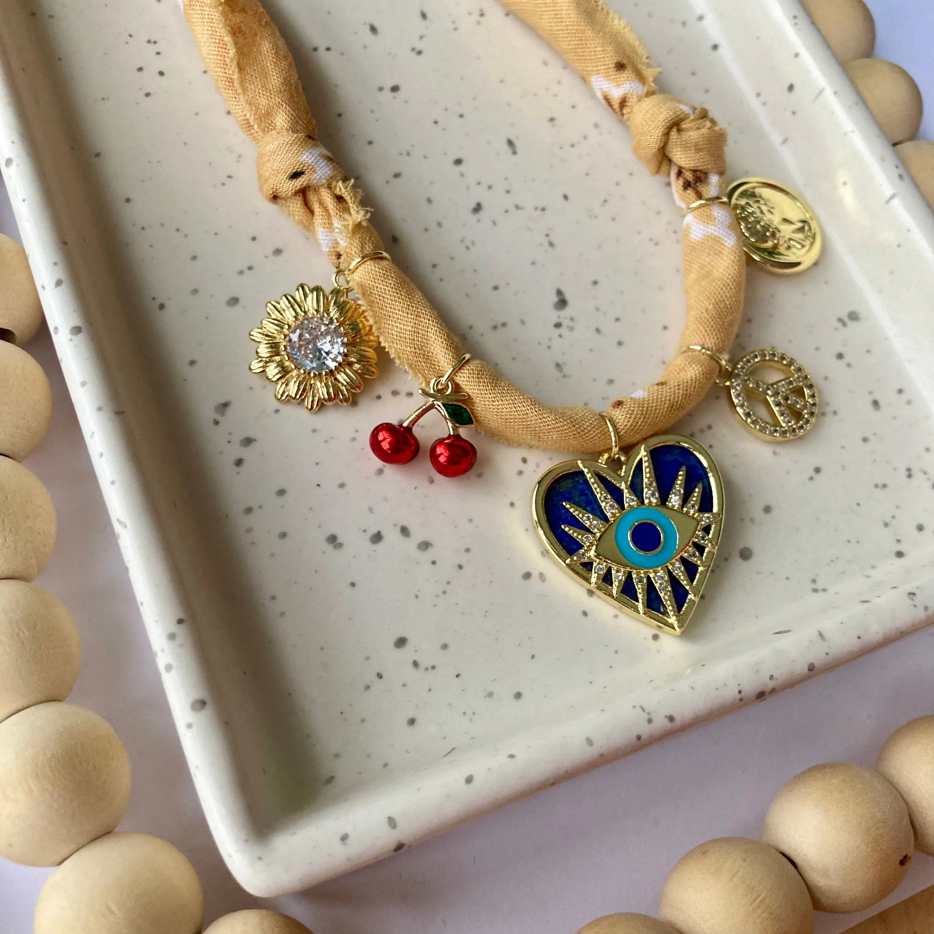 BANDANA CHARM NECKLACE | 5 Charms | Gold Filled