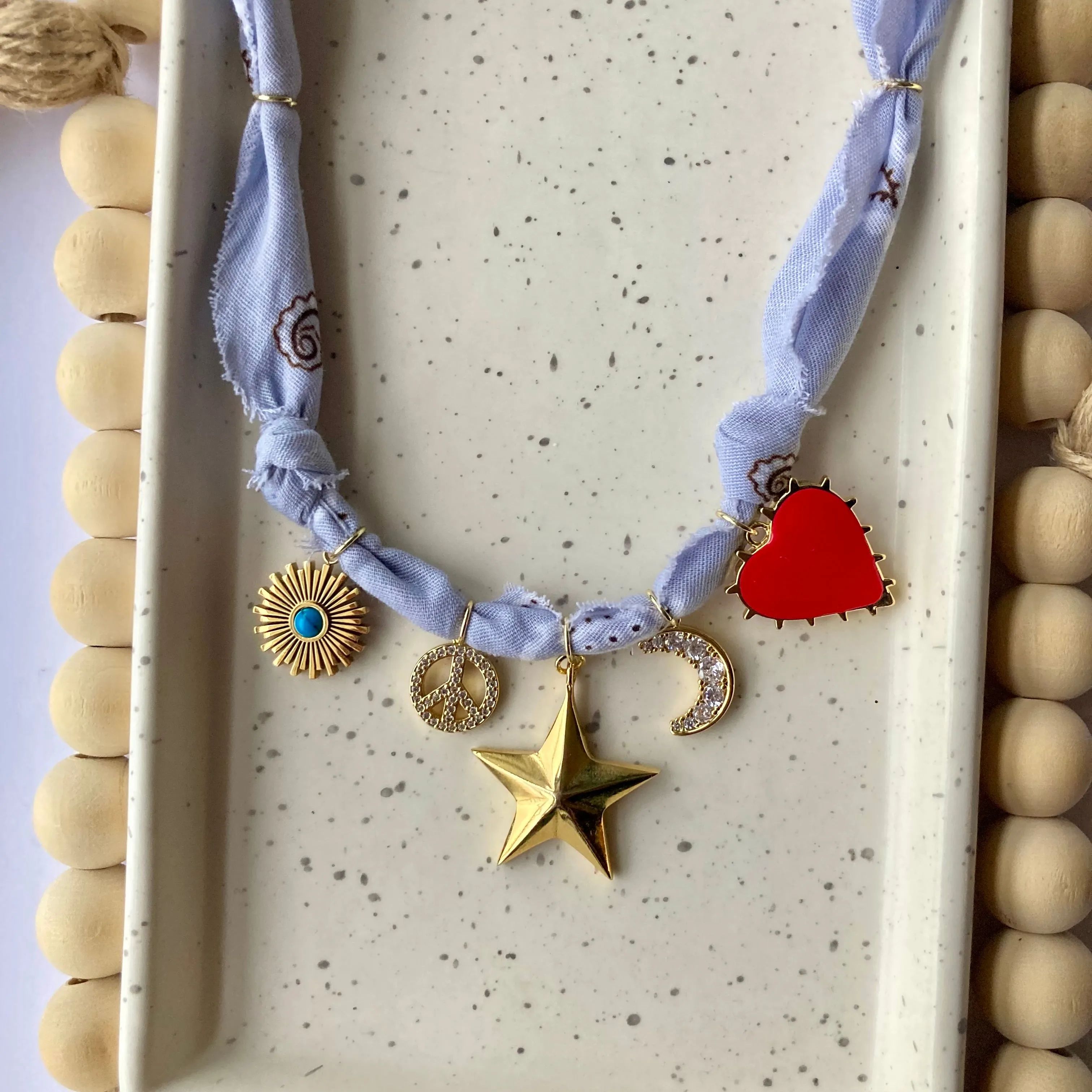 BANDANA CHARM NECKLACE | 5 CHARMS | GOLD FILLED
