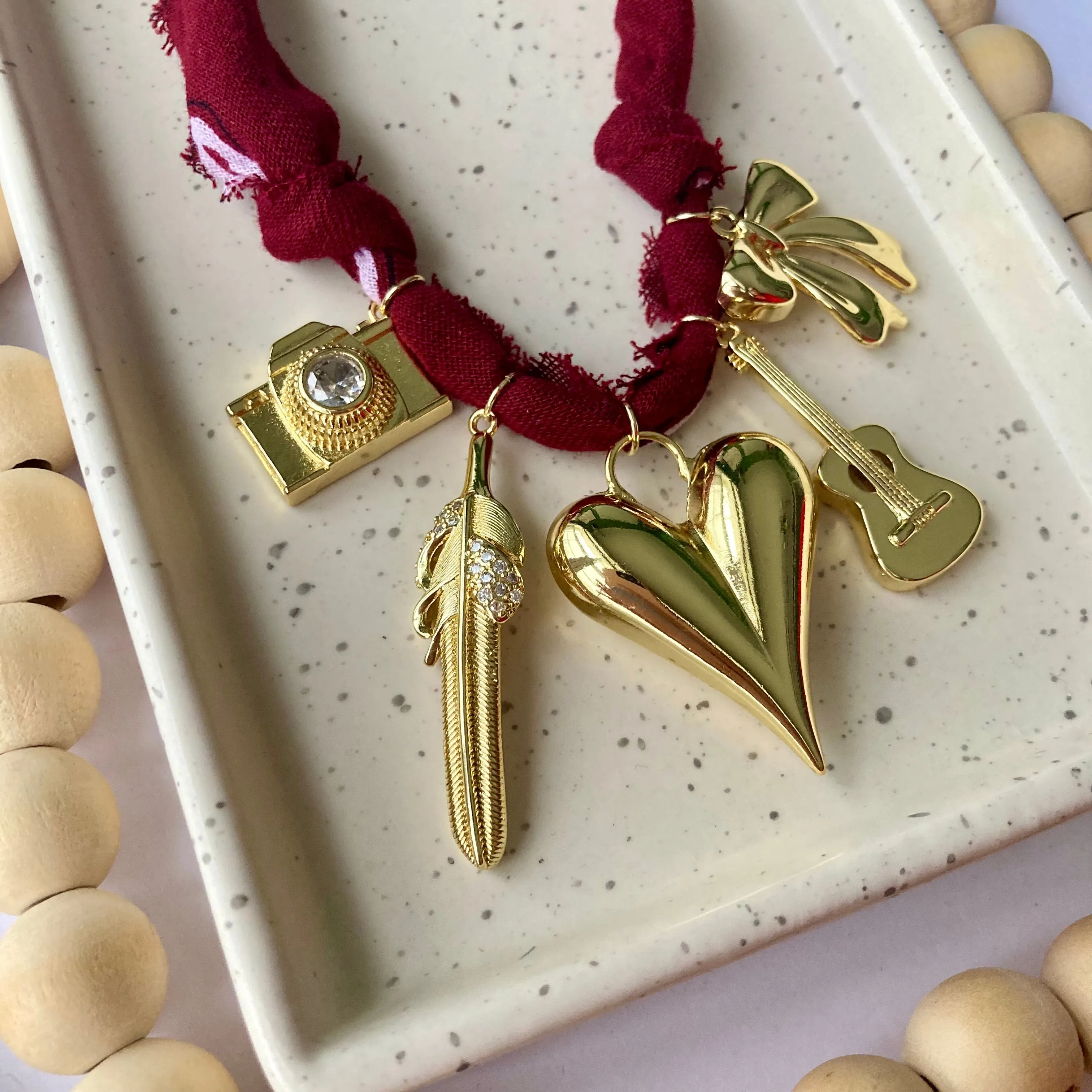 BANDANA CHARM NECKLACE | 5 Charms | Gold Filled