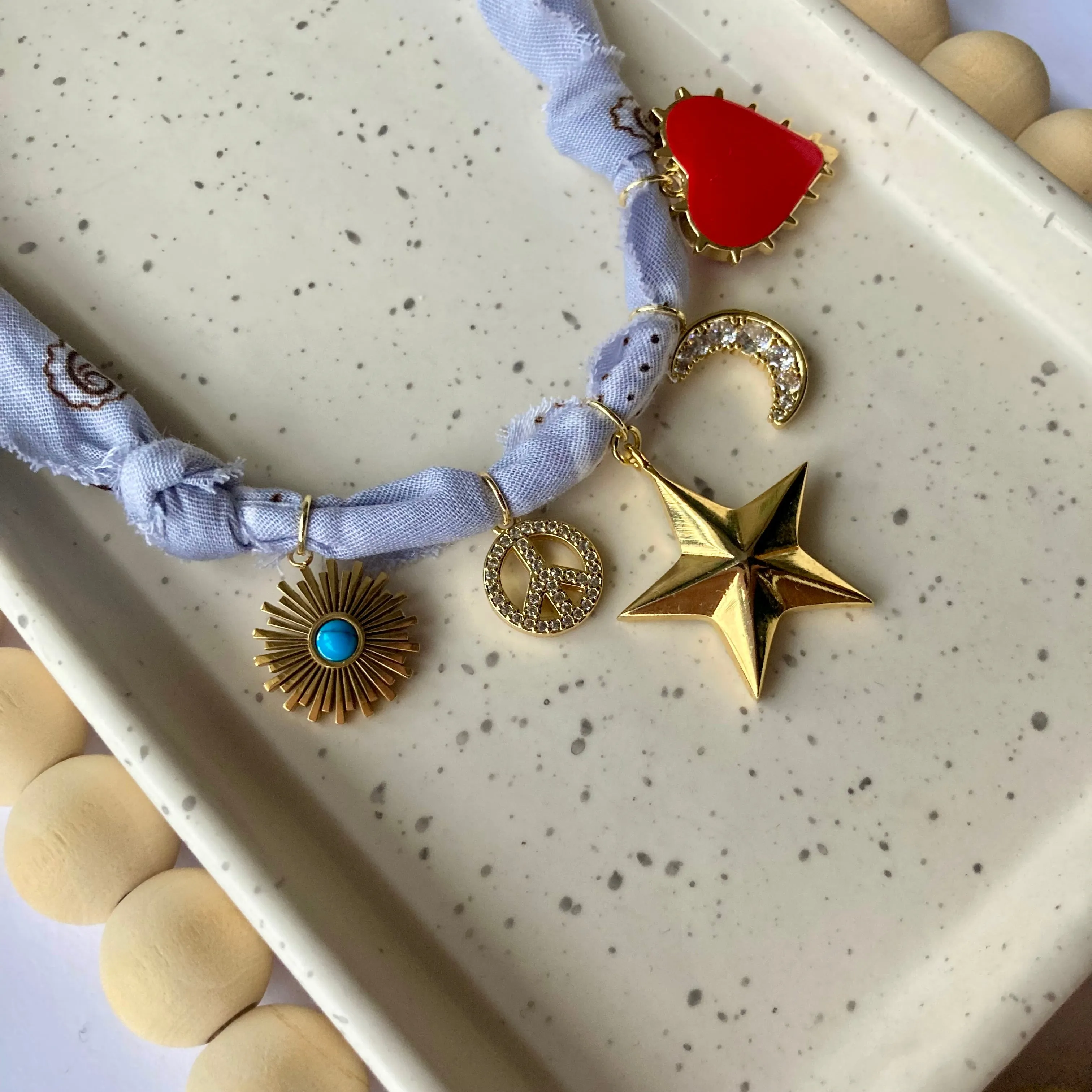 BANDANA CHARM NECKLACE | 5 CHARMS | GOLD FILLED