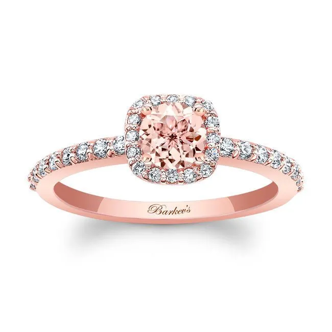Barkev's Round Cut Morganite Cushion Halo Diamond Engagement Ring