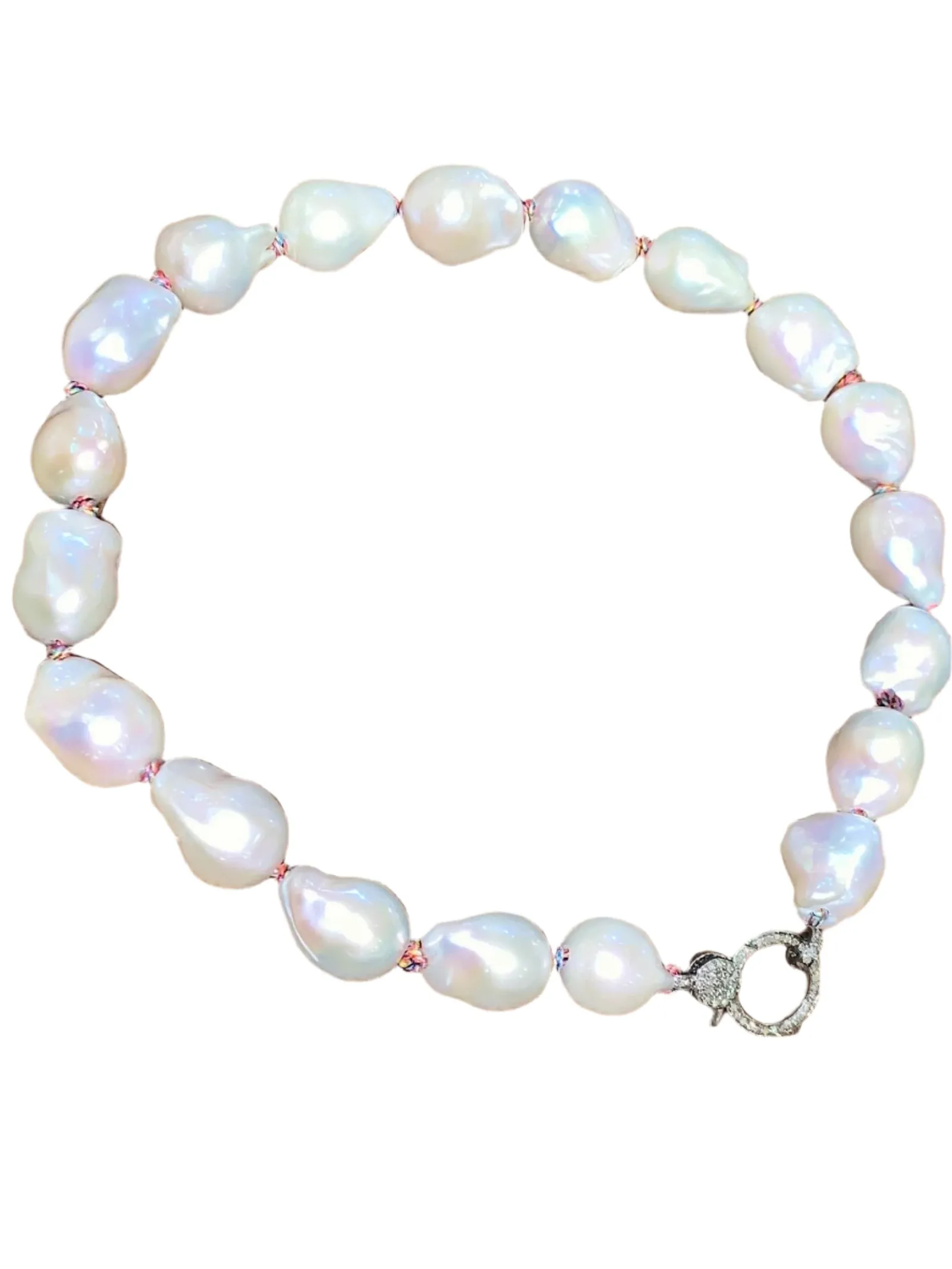 Baroque Pearls on Colorful Thread w/ Diamond Clasp Choker 17''
