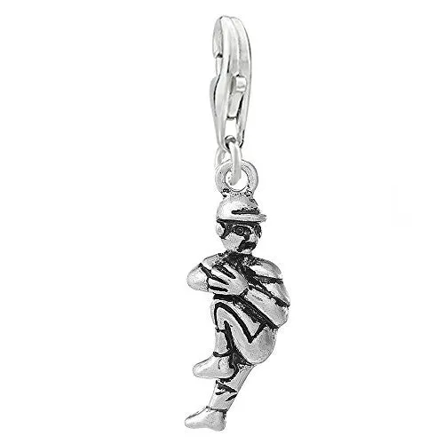 Baseball Player Athlete Sports Clip on Pendant Charm for Bracelet or Necklace