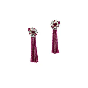 Beaded Ruby and Diamond Chandelier Earrings