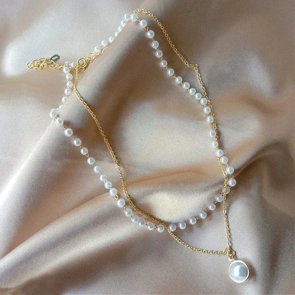 Beads Women's Neck Chain Kpop Pearl lace Gold Color Goth Choker Jewelry On The  Pendant