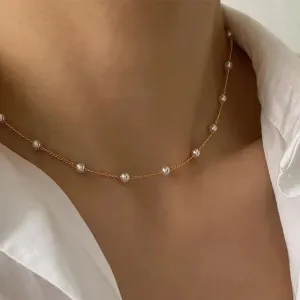 Beads Women's Neck Chain Kpop Pearl lace Gold Color Goth Choker Jewelry On The  Pendant